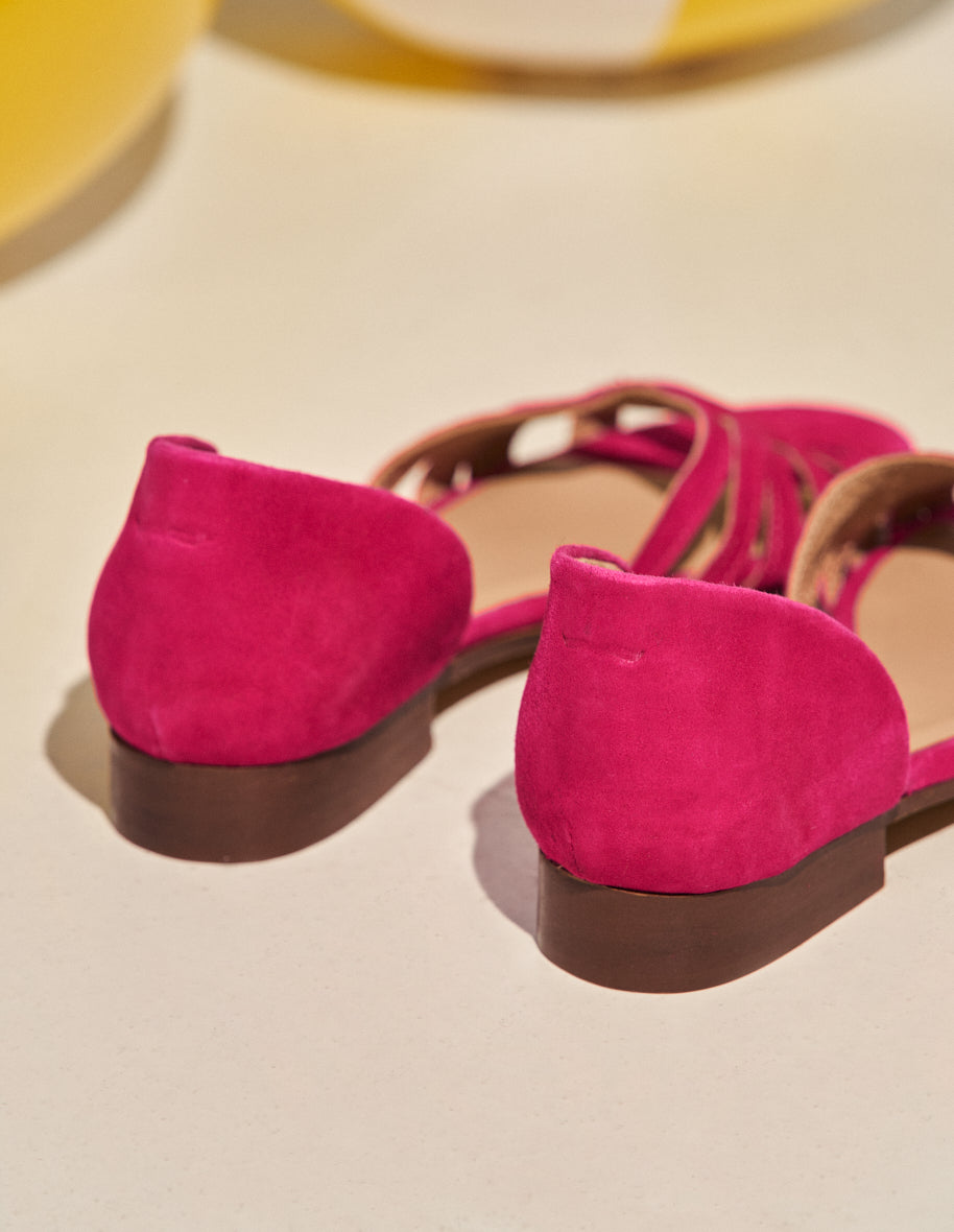 Fuchsia Suede Flat Sandals for Women - Comfortable Casual Summer Shoes for Beach, Walking & Outdoor Activities