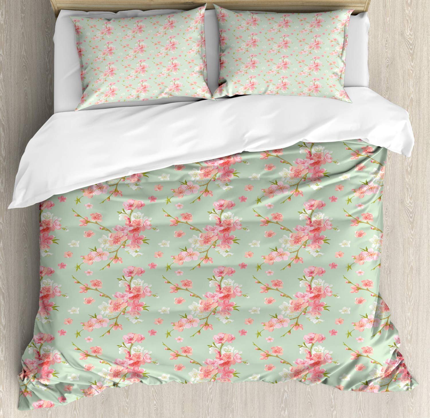 4-Piece Retro Spring Blossom Floral Bedding Set - Queen Size Duvet Cover, Sheets & Pillowcases for Kids, Teens & Adults | French Garden Inspired Floral Design | Perfect for Spring Decor, Guest Rooms & Cozy Bedrooms