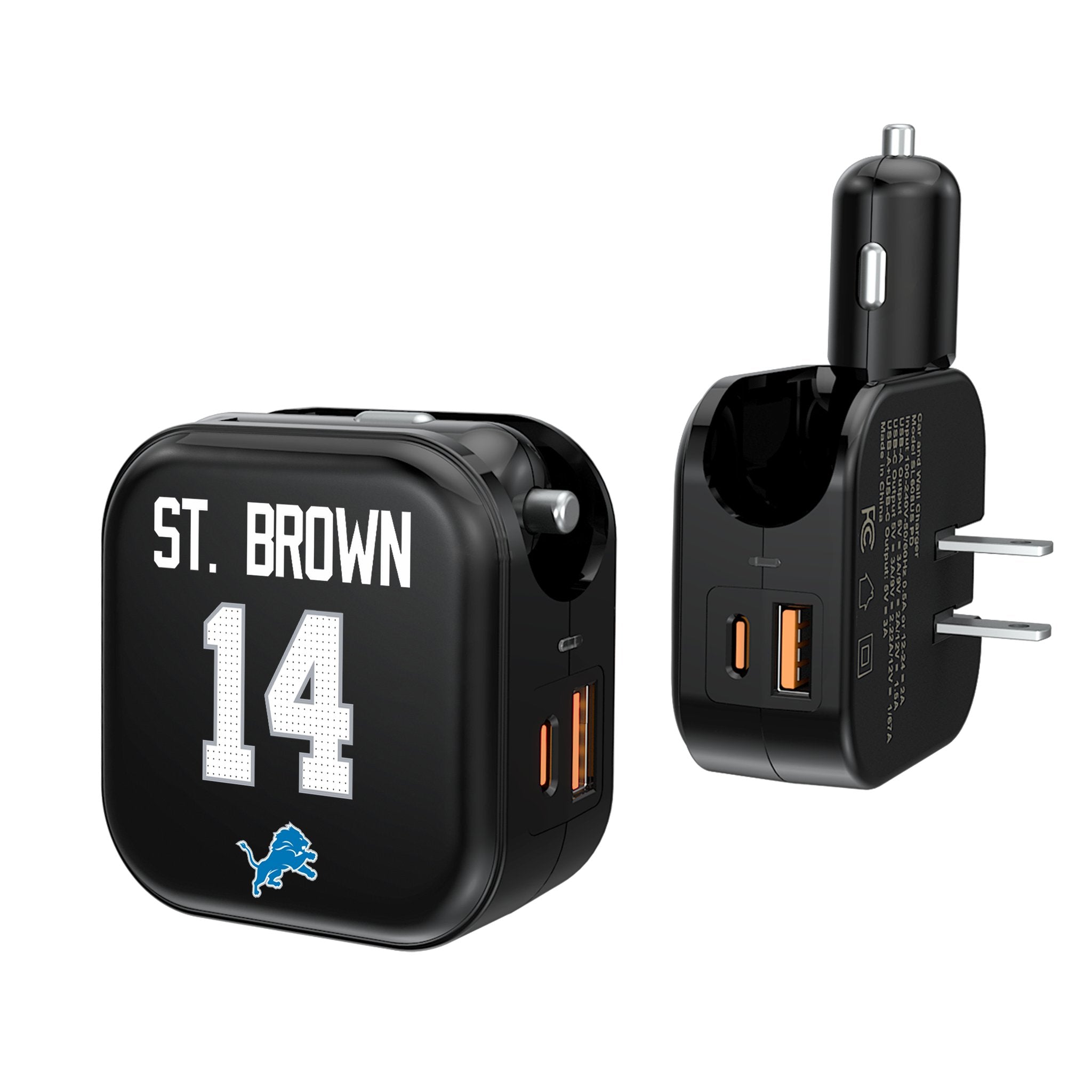 Amon Ra St. Brown Detroit Lions 14 Ready 2-in-1 USB A/C Fast Charger - Perfect for Home, Office & Travel Charging Needs