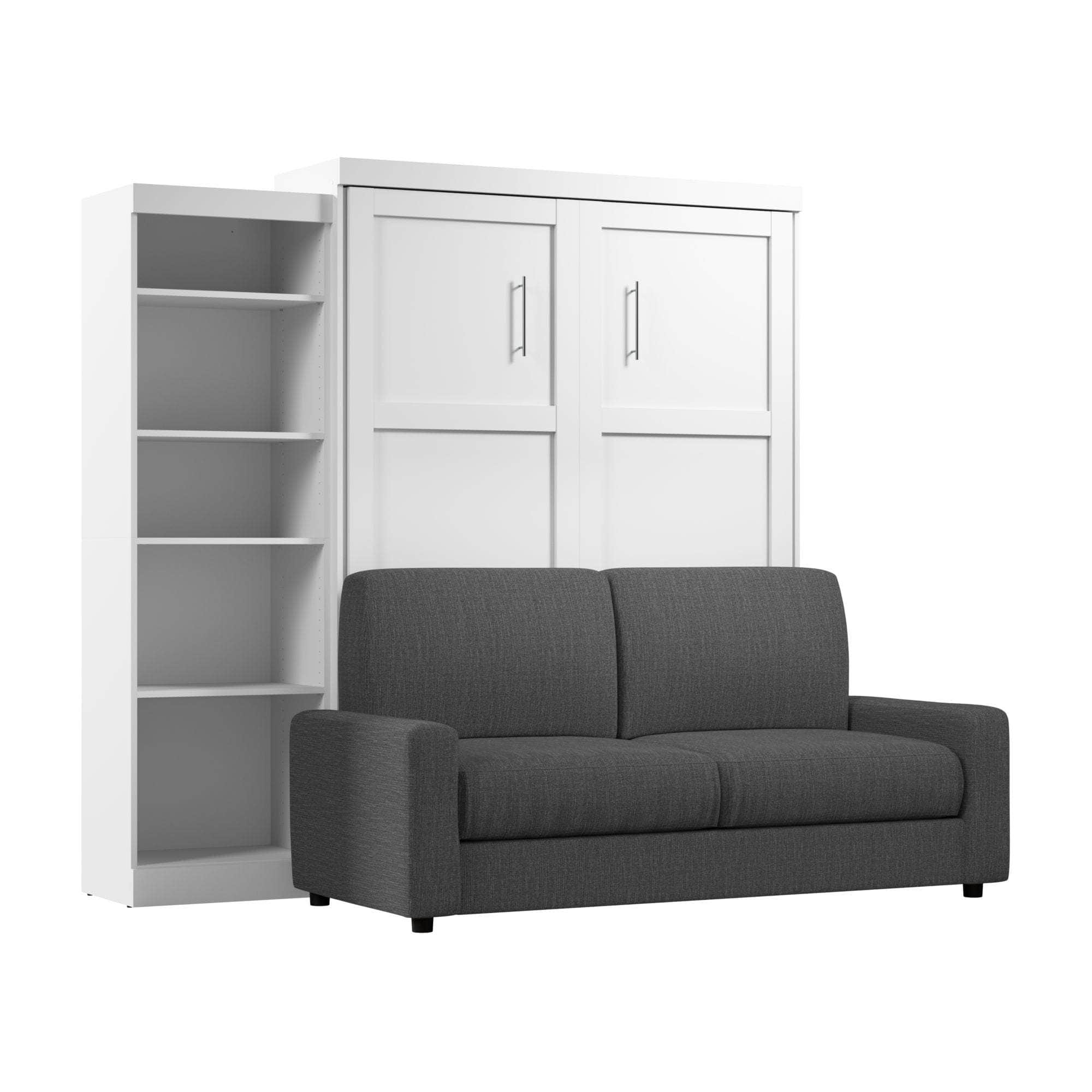Pur Queen Murphy Wall Bed with Storage & Sofa - Space-Saving White Wall Bed for Small Apartments, Guest Rooms & Home Offices