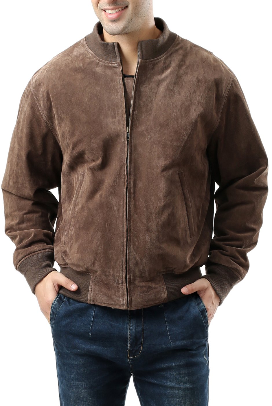 Vintage WWII Style Men's Suede Leather Tanker Jacket - Authentic Military Aviator Coat (Available in Big & Tall Sizes) - Perfect for Historical Reenactments, Motorcycle Riding & Cold Weather Fashion