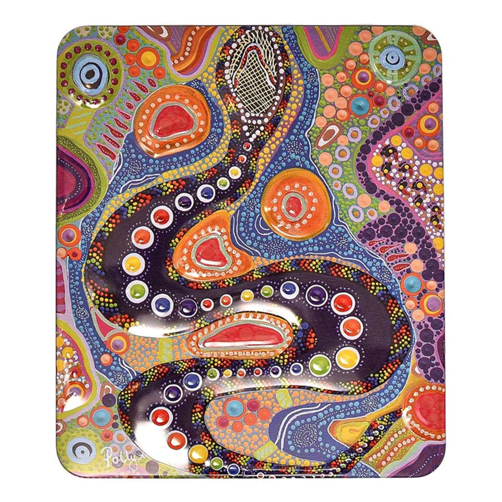 Authentic Banksia Red Aboriginal Art Garriya Rainbow Serpent Tin Jersey Caramel Fudge 200g - Premium Australian Gift & Cultural Souvenir for Home Decor, Office Display, and Special Occasions