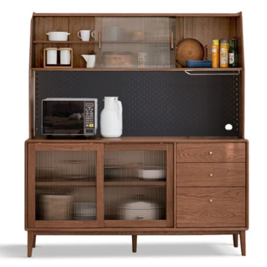 Solid Oak Wood Sideboard Buffet Cabinet - Rustic Farmhouse Dining Room Storage for Dishes, Linens & Entertaining Essentials