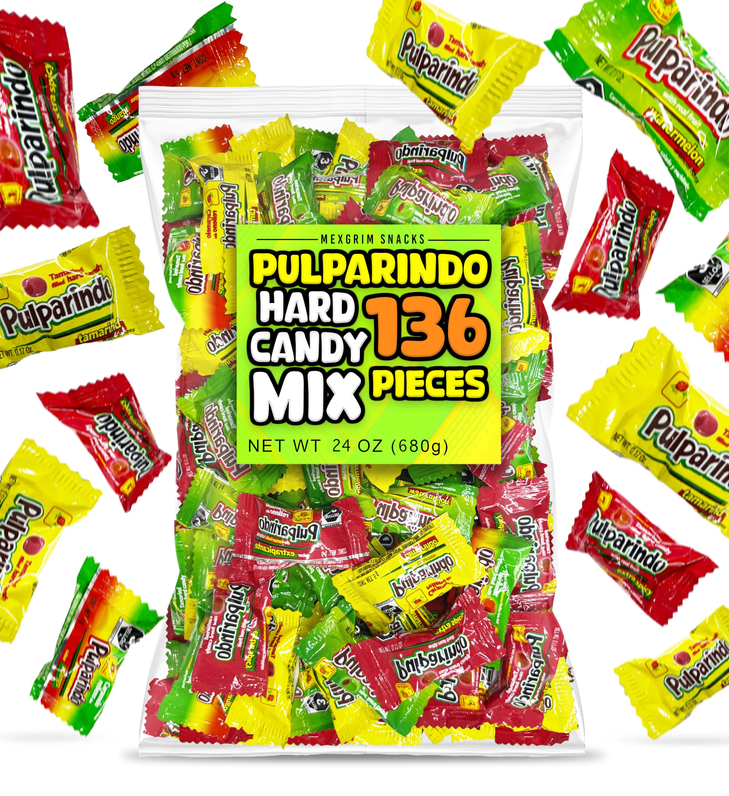 Mexican Hard Candy Variety Pack - 136 Count Bulk Assortment | Pulparindo, Dulces Mexicanos | Individually Wrapped Tamarind, Mango, Watermelon & Spicy Chamoy Flavors | Piñata Party Supplies, Office Snacks & Movie Treats