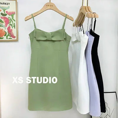 Sexy Bow Above Knee Suspender Dress for Women - Elegant Sleeveless A-Line High Waist Summer Dress | Perfect for Date Night, Cocktail Parties & Special Occasions