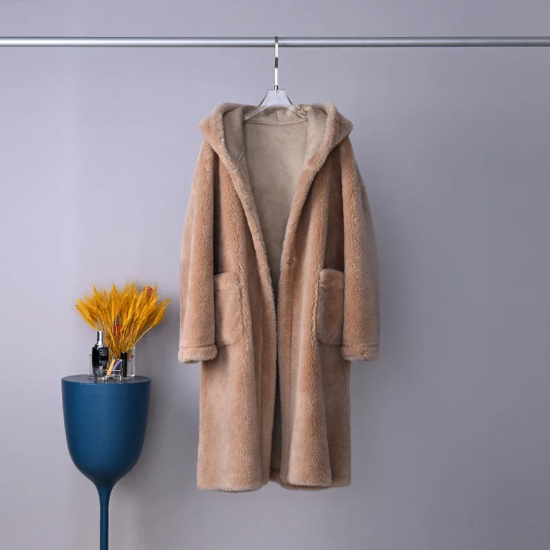 2023 Winter Women's Thick Hooded Lamb Wool Coat - Warm Shearling Overcoat Parka Jacket for Cold Weather | Outdoor Activities & Daily Wear