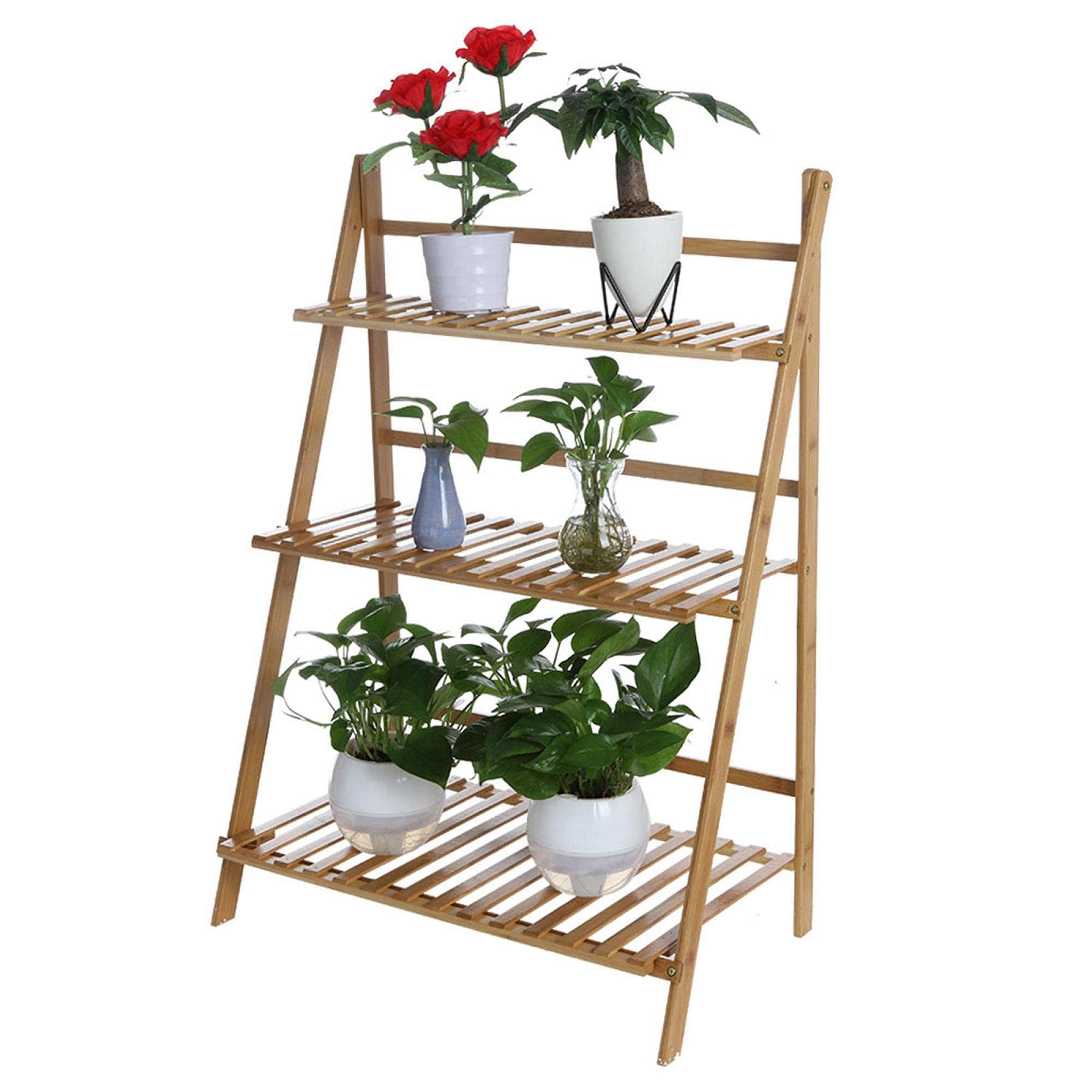 3-Tier Bamboo Plant Stand - Sturdy Indoor/Outdoor Planter Rack for Flower Pots, Herbs & Succulents | Perfect for Balcony, Garden & Home Decor (US Stock)