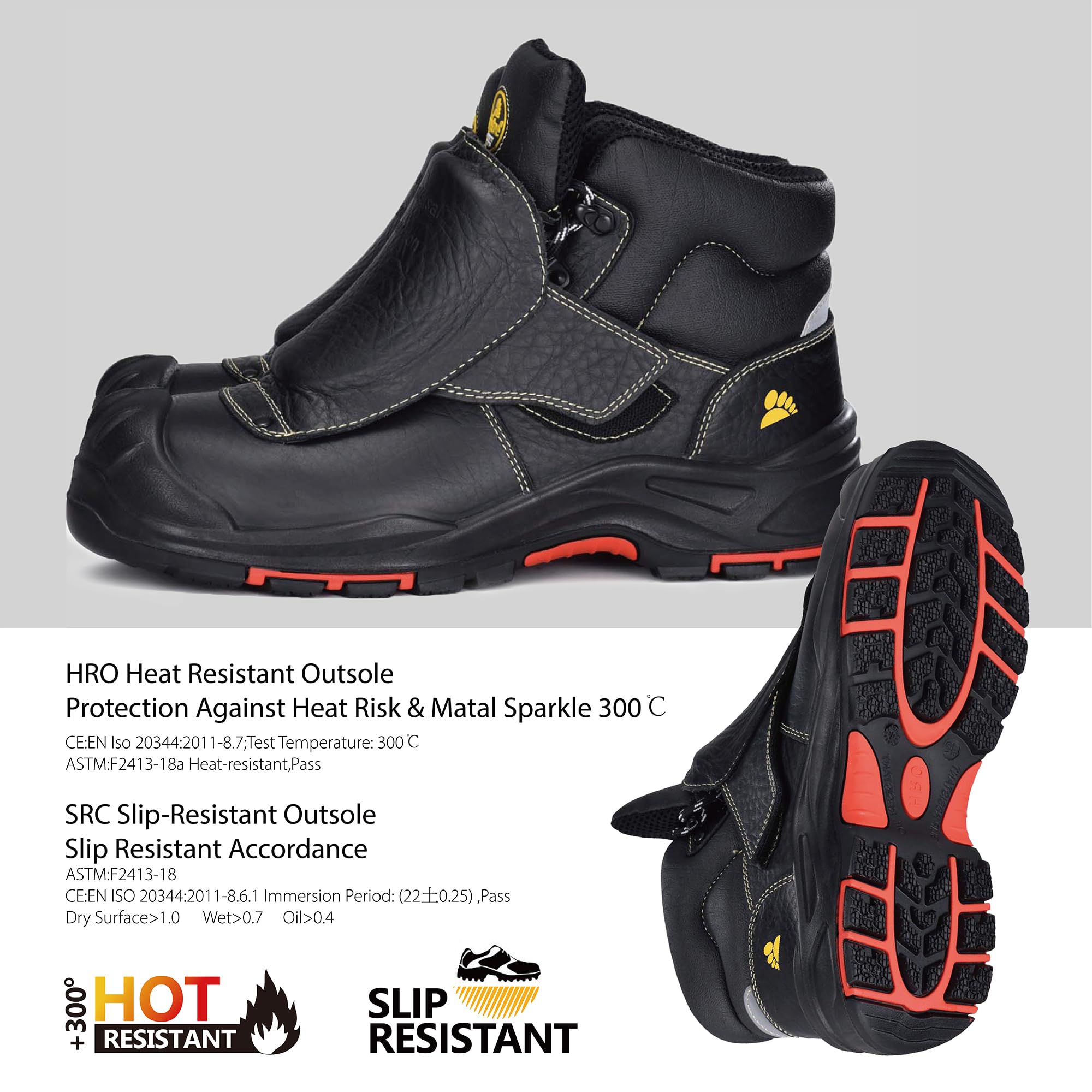 SAFETOE Men's Composite Toe Welding Boots with Metatarsal Guard - 300℃ Heat & Fire Resistant Work Boots for Welders - Perfect for Industrial, Construction & Metalworking Safety