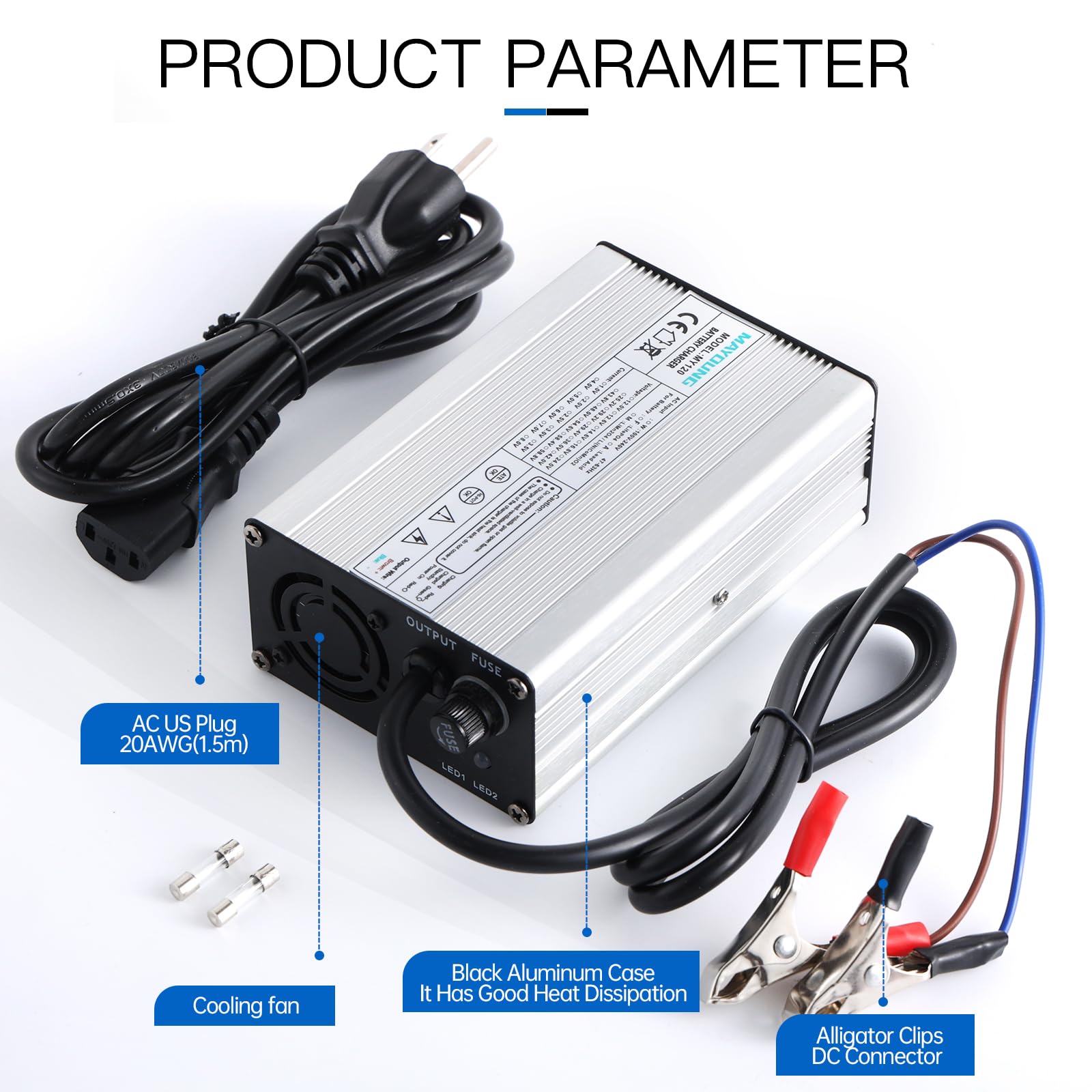 14.6V 6A LiFePO4 Battery Smart Charger for 4S 12.8V/14.4V Lithium Iron Phosphate Batteries with Crocodile Clips - Perfect for Electric Bikes, Solar Power Systems, and Marine Applications