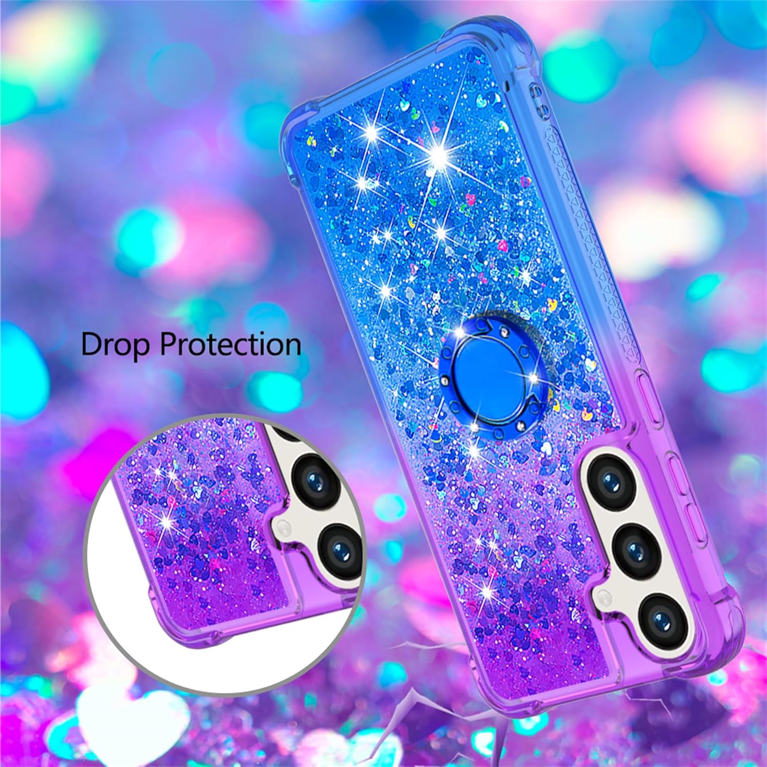 Samsung Galaxy S25 Plus Case with Glitter Design, Kickstand & Gradient Quicksand Texture - Perfect for Everyday Protection & Hands-Free Viewing