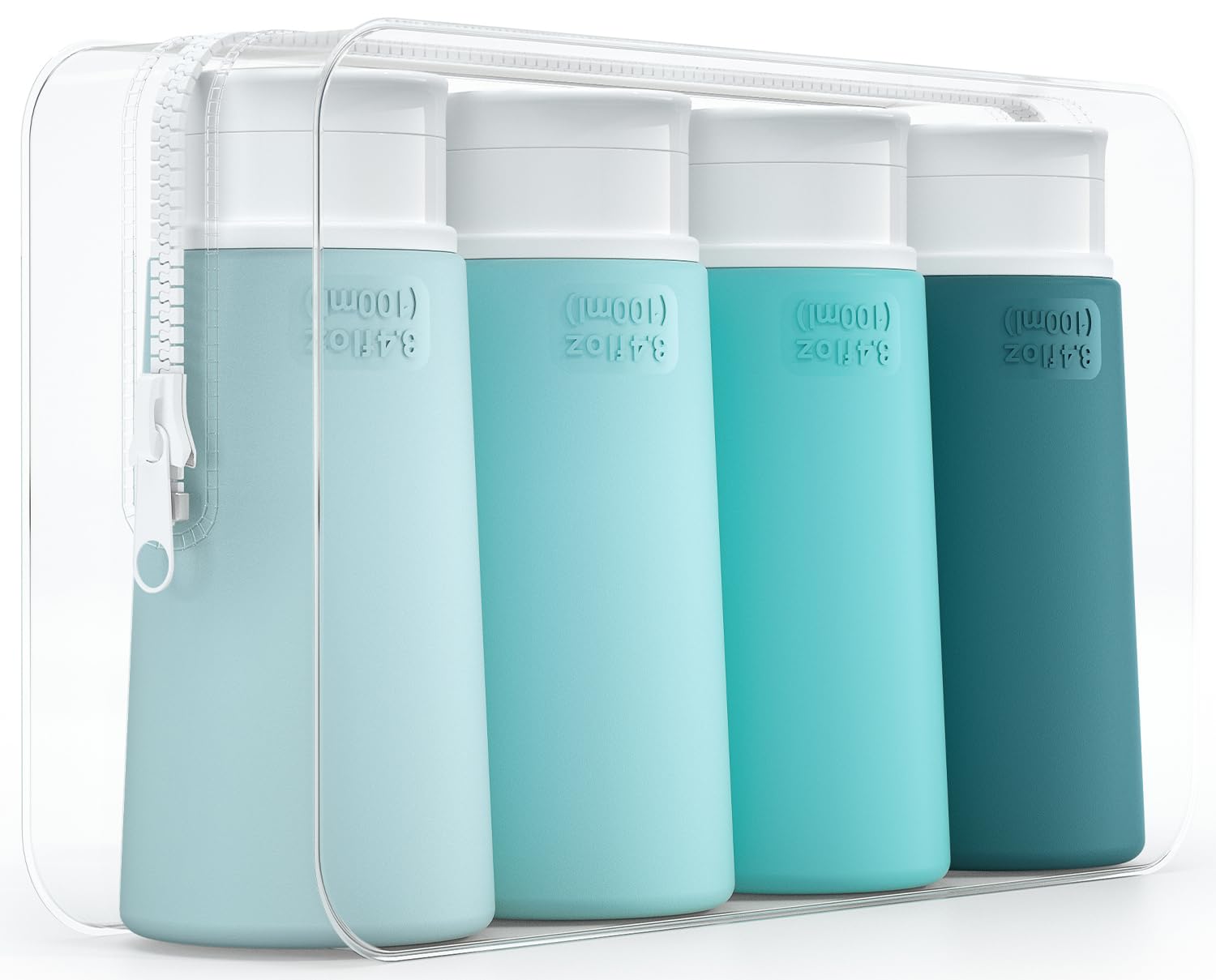 Valourgo TSA Approved 3.4oz Travel Bottles for Toiletries - Leak Proof, BPA Free Refillable Containers with Clear Toiletry Bag (Green) - Perfect for Air Travel, Camping & Gym Essentials