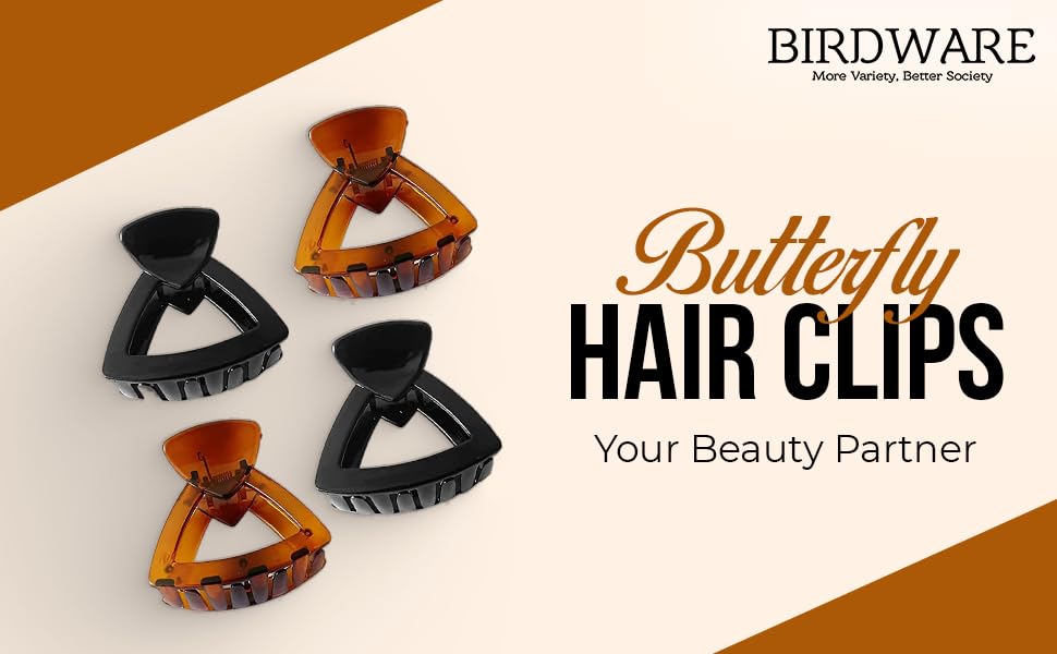 BIRDWARE Hair Clips for Women - 4Pcs Claw Clips & Butterfly Hair Accessories, Korean Style Hair Clutches for Medium Hair (Brown & Black) | Perfect for Everyday Wear, Parties, and Special Occasions