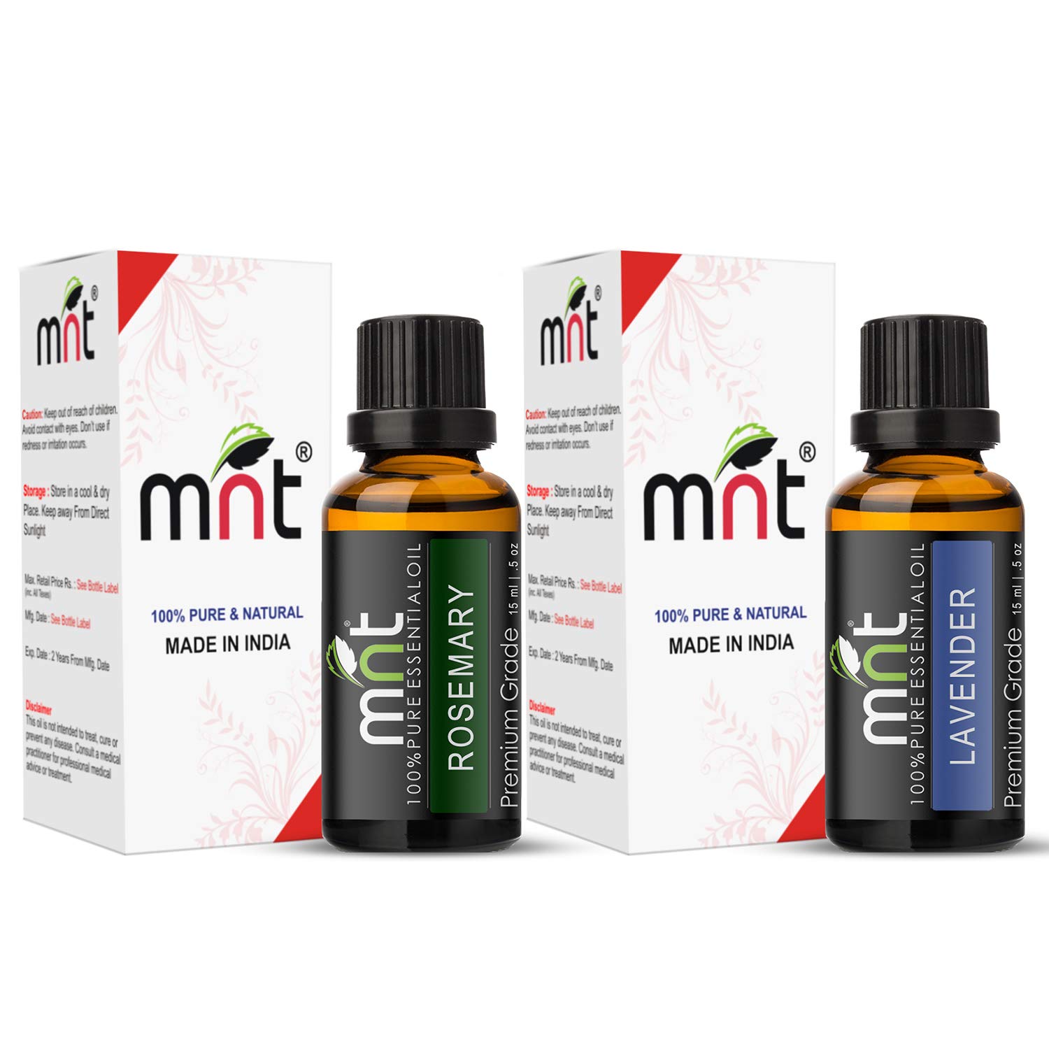 100% Pure Rosemary & Lavender Essential Oil Set - 15ml Each for Skin Care, Hair Growth, Aromatherapy & Relaxation | Perfect for Massage, Diffuser & DIY Beauty Products