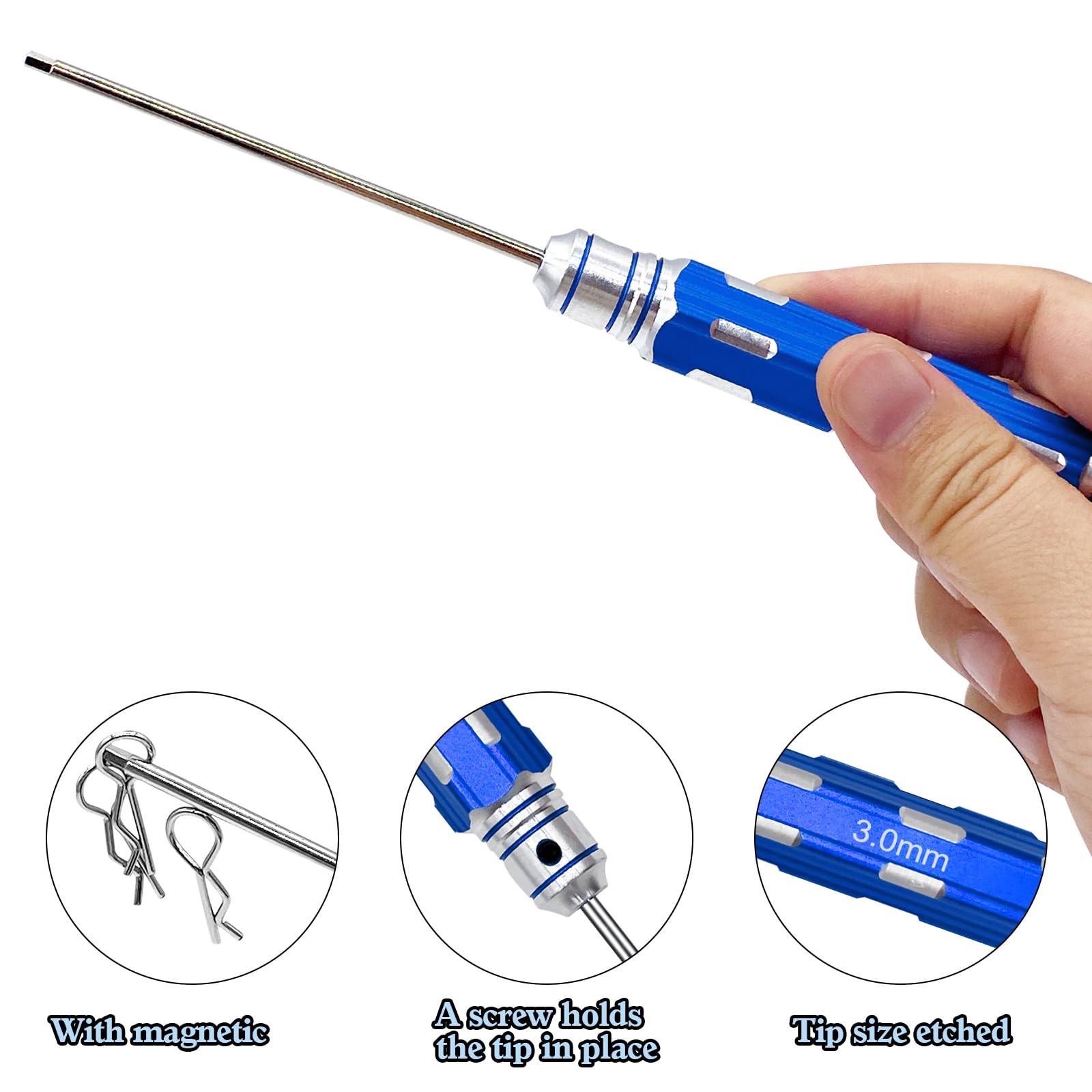 Premium RC Tool Kit - 1.5mm 2.0mm 2.5mm 3.0mm Hex Allen Screwdriver Set for RC Car, Boat, Drone & Helicopter Repair - Durable Blue Handle Tools for Hobbyists & DIY Enthusiasts - Perfect for Maintenance, Upgrades & Field Repairs