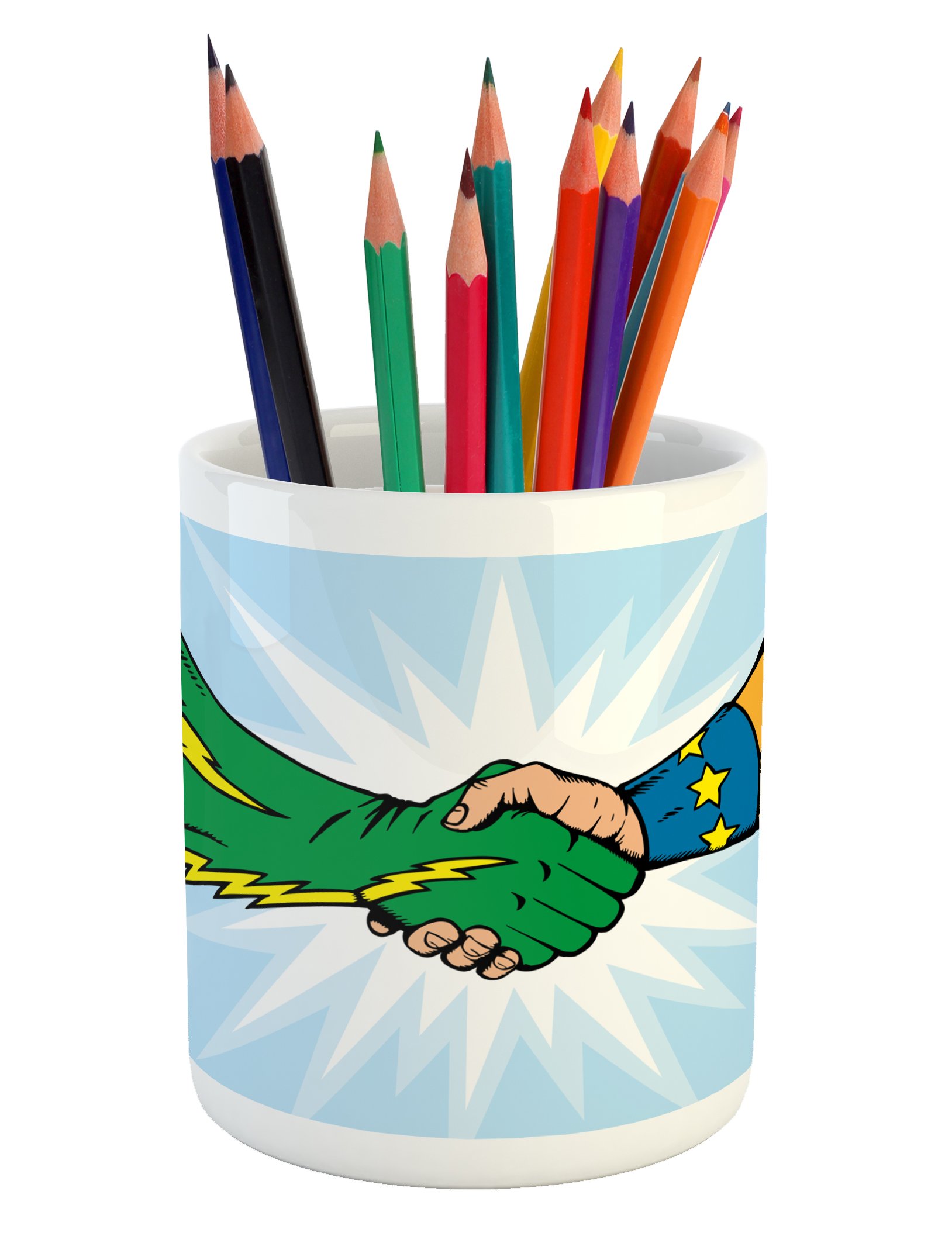 Superhero Pen Holder - Printed Ceramic Desk Organizer for Office & School | Teamwork & Friendship Theme | Multicolor Superhero Pencil Cup | Perfect Gift for Comic Fans, Teachers & Coworkers