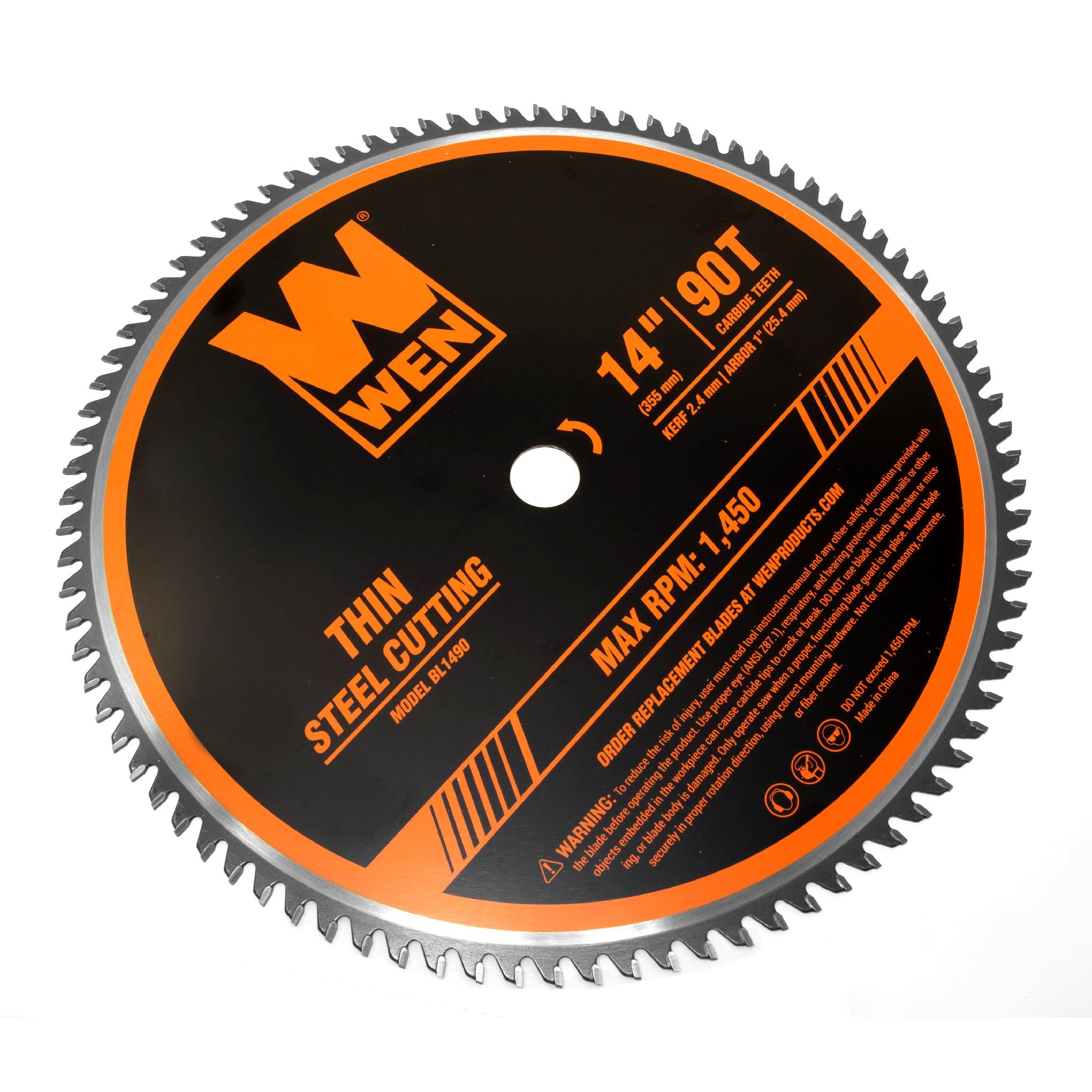 WEN BL1490 14-Inch 90-Tooth Carbide Tipped Professional Metal Cutting Saw Blade - Perfect for Thin Steel, Aluminum & Pipe Cutting | Ideal for Metalworking, Construction & DIY Projects