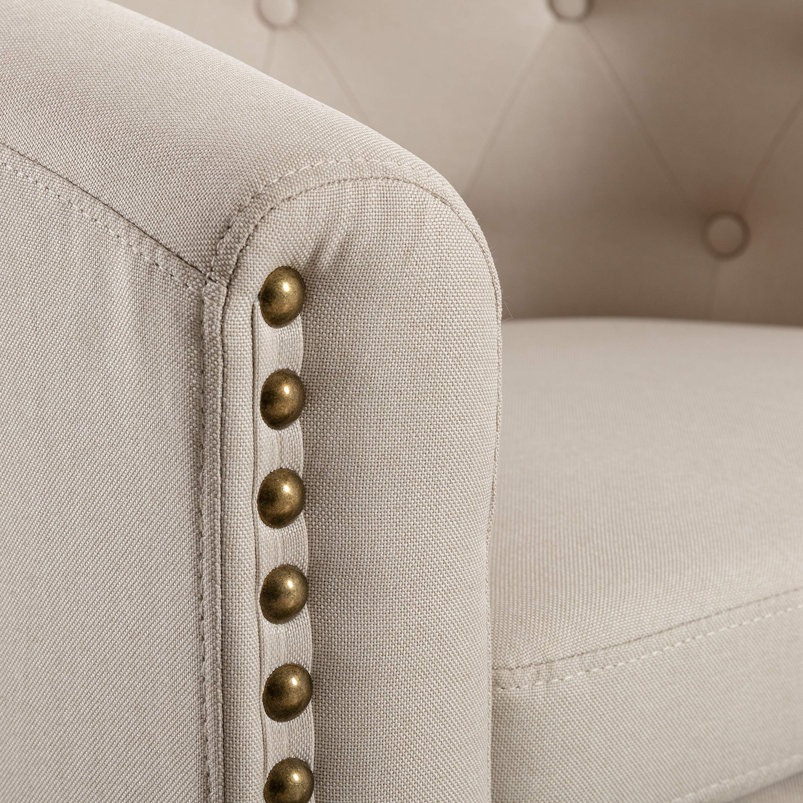 HomVent Accent Barrel Chair - Upholstered Arm Club Chair with Nailhead Trim, Solid Wood Legs & Premium Fabric - Stylish Tub Barrel Design for Living Room, Bedroom & Reception Areas (Tan) - Perfect for Cozy Reading Nooks, Lounge Spaces & Guest Seating