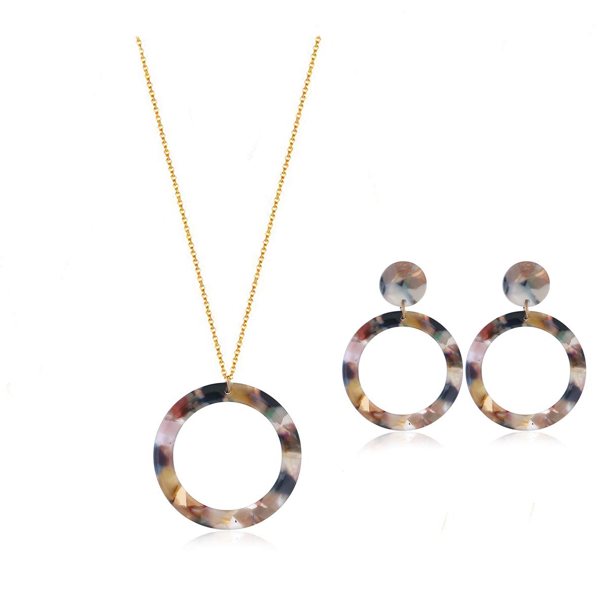 WLLAY Leopard Print Acrylic Geometric Pendant Necklace & Hoop Earrings Set for Women | Fashion Jewelry for Party, Date Night, and Casual Wear