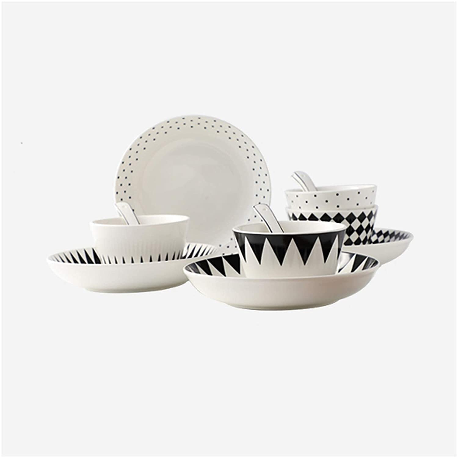 Elegant 12-Piece Ceramic Dinnerware Set - Geometric Pattern Plates & Bowls, Durable & Stylish Cutlery for Everyday Dining & Entertaining