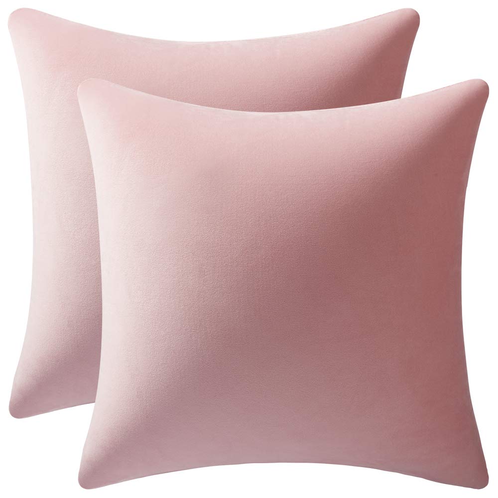 DEZENE 20x20 Inch Velvet Throw Pillow Covers - 2 Pack Soft Square Decorative Pillow Cases in Pink for Farmhouse, Living Room & Bedroom Decor - Cozy Home Accent for Sofa, Couch or Chair