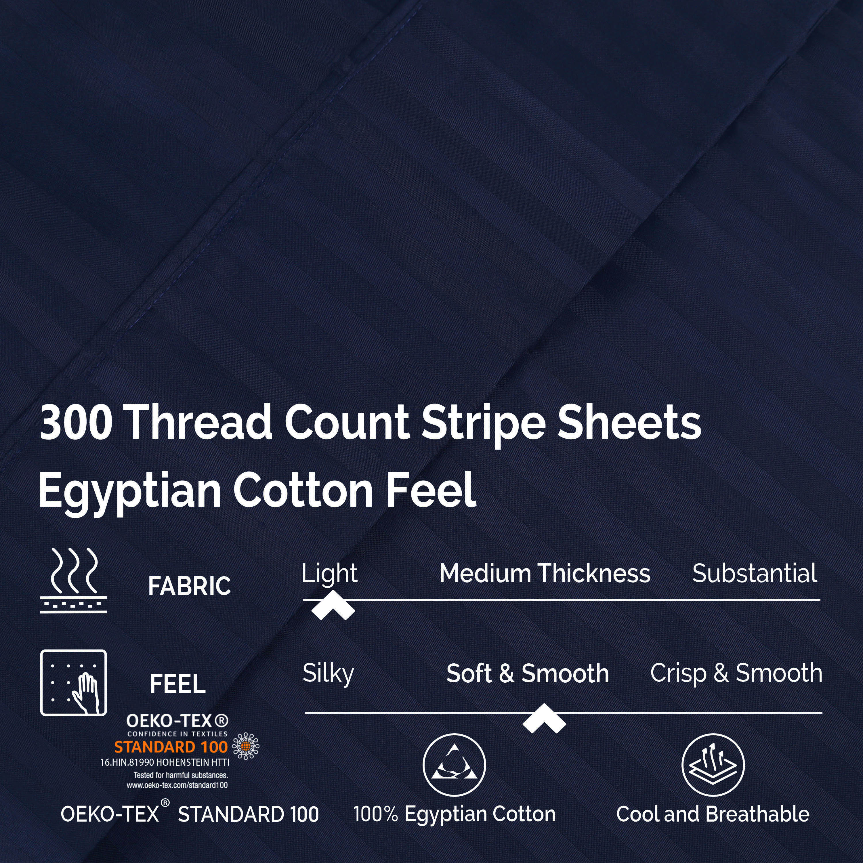 Premium 100% Egyptian Cotton 300 Thread Count Sheet Set - Deep Pocket Fitted, Flat Sheet & Pillowcases - Soft Breathable Bedding for Luxury Hotels & Home Use
