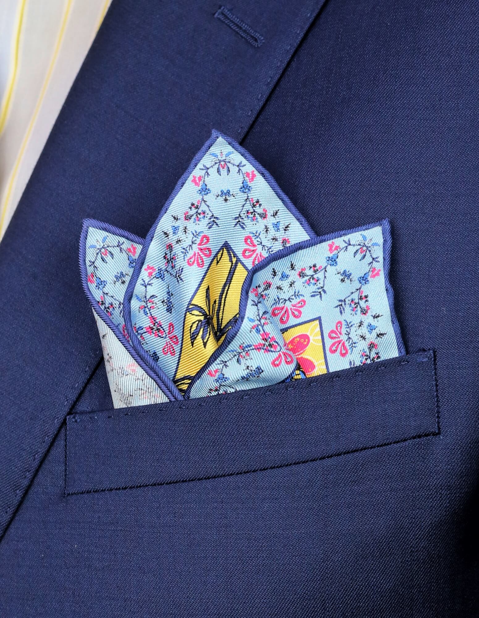 DÉCLIC Staveley Floral Pocket Square - Yellow Silk Handkerchief for Men's Suit & Wedding Accessories | Elegant Fashion Gift for Him