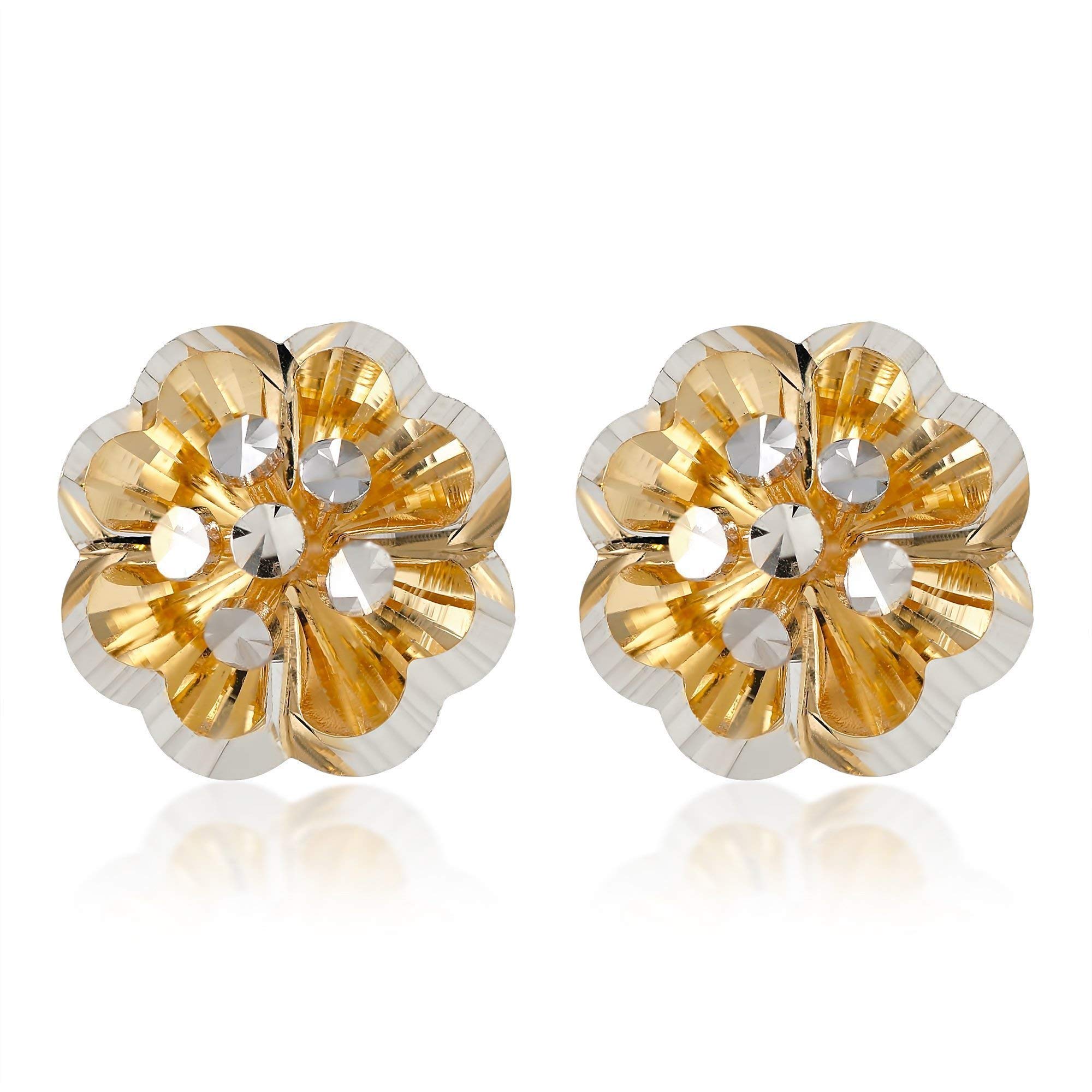 14K Two-Tone Gold Flower Stud Earrings for Women - Elegant Fine Jewelry Gift for Her - Perfect for Weddings, Parties & Everyday Wear
