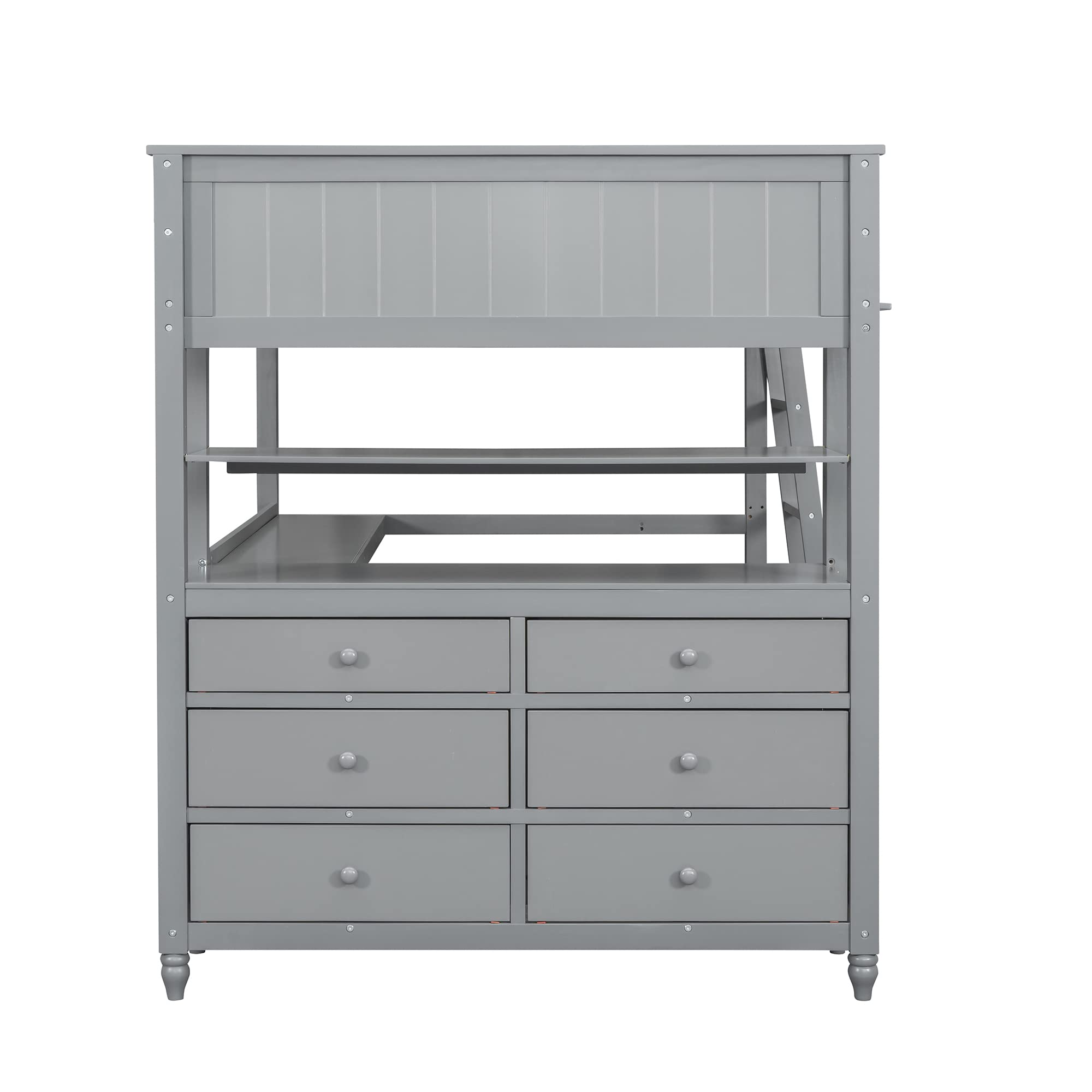 Full Loft Bed with Desk & Storage - Wooden Loft Bed with Drawers & Shelves for Kids, Teens & Adults - Space-Saving Gray Bedroom Furniture for Small Rooms & Dorm Rooms