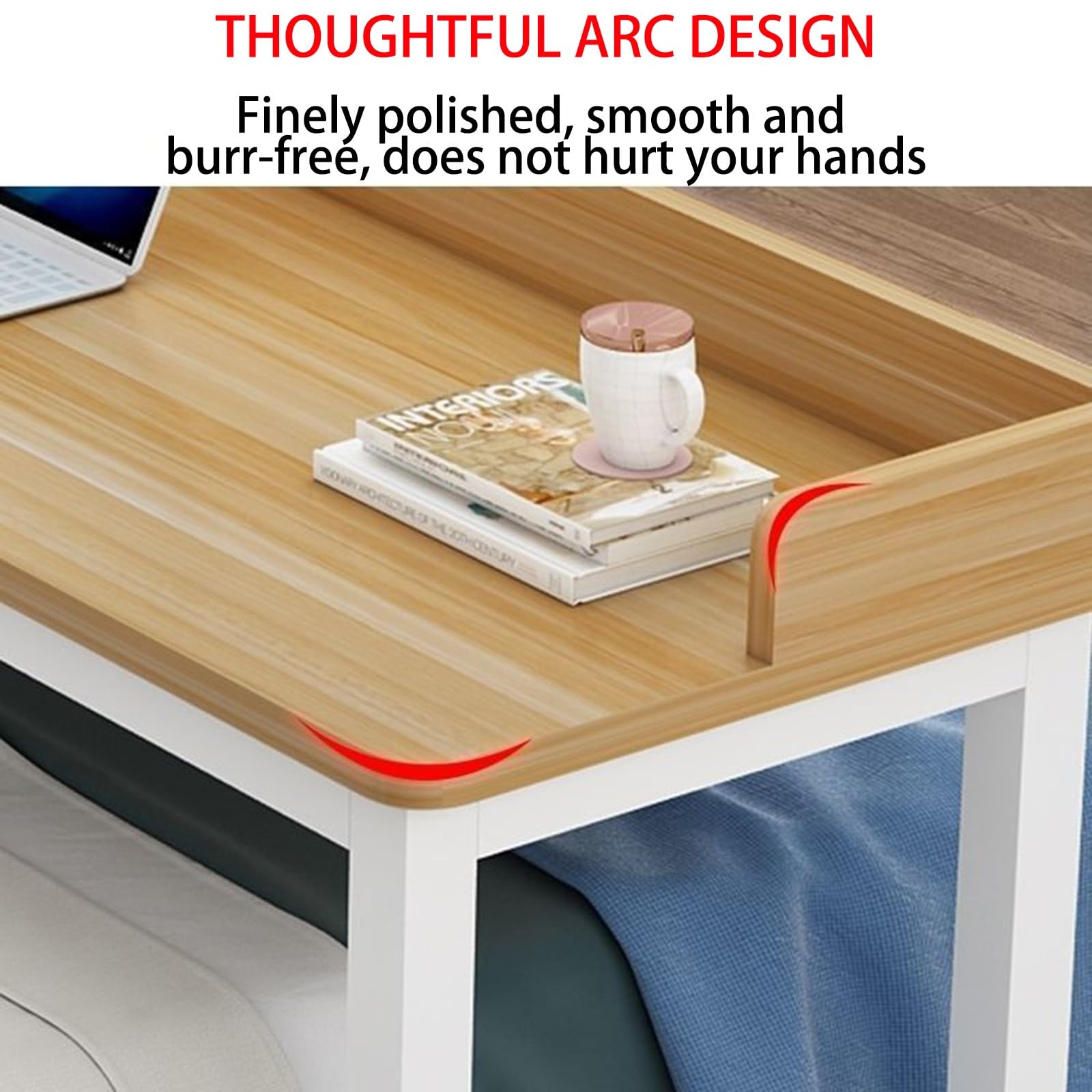 Adjustable Height Overbed Table with Wheels - Large Rolling Bed Desk with Surrounding Baffle, Pink & White Frame - Perfect for Laptop Use, Dining, or as a Bar Table in Bedroom, Hospital, or Office