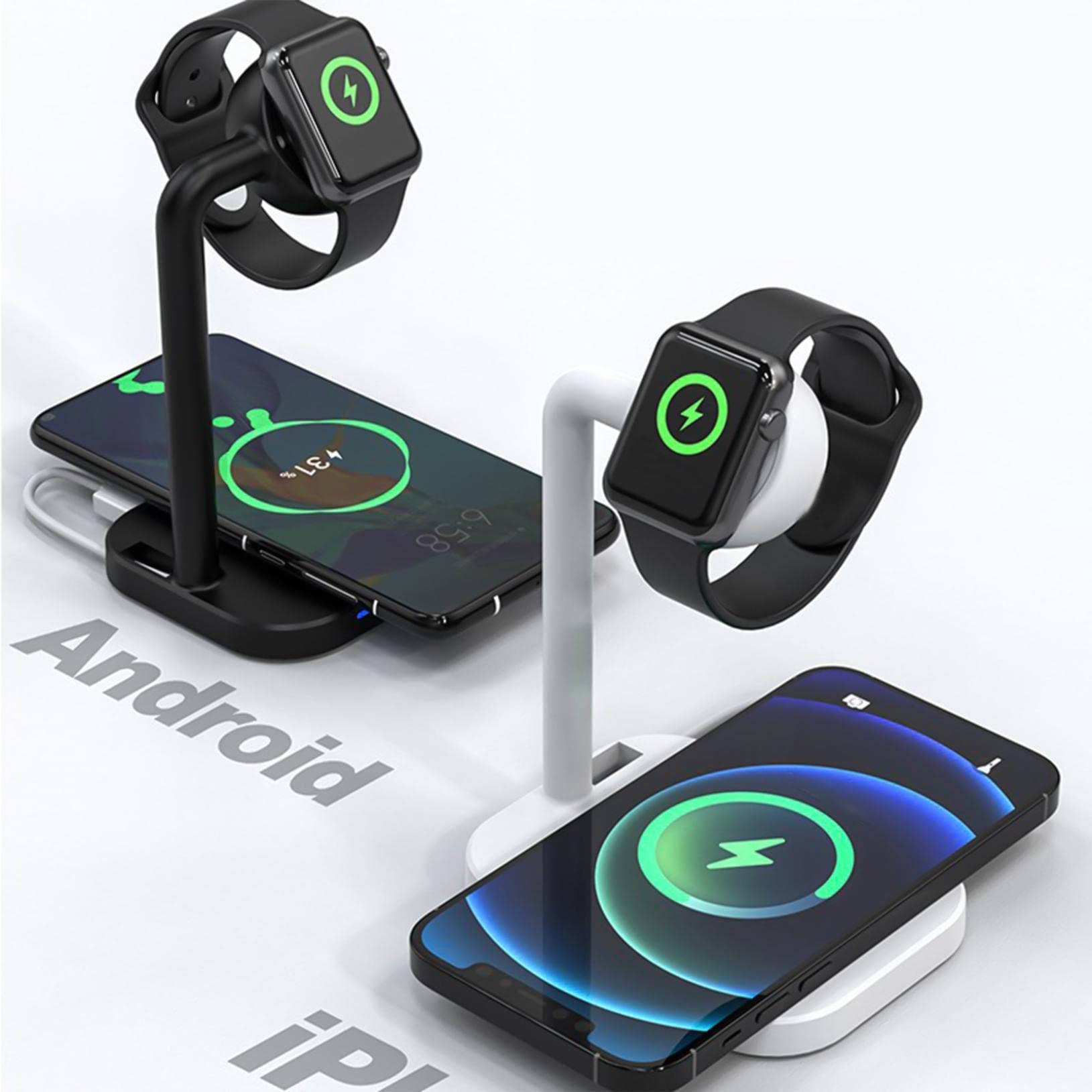 2 in 1 Wireless Charging Station - 15W Fast Wireless Charger Stand with Multiple Protection, Case-Friendly Charging Dock for Apple Watch & iPhone & AirPods | Perfect for Bedside, Office & Travel Use