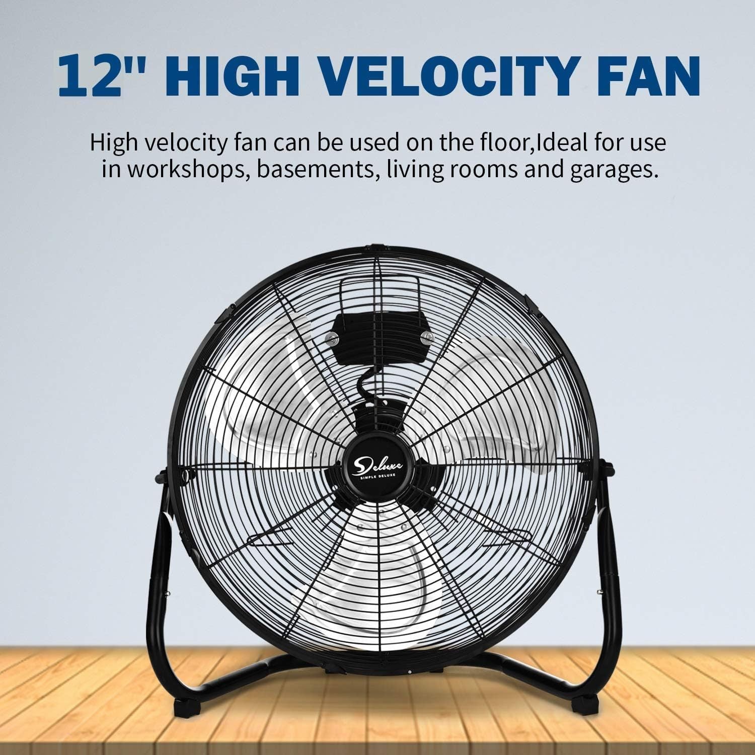 12 Inch 3 Speed High Velocity Heavy Duty Metal Industrial Floor Fan - Powerful Cooling for Workshops, Garages, Warehouses & Factories | Durable Commercial-Grade Fan for Industrial Spaces, Job Sites & Hot Environments