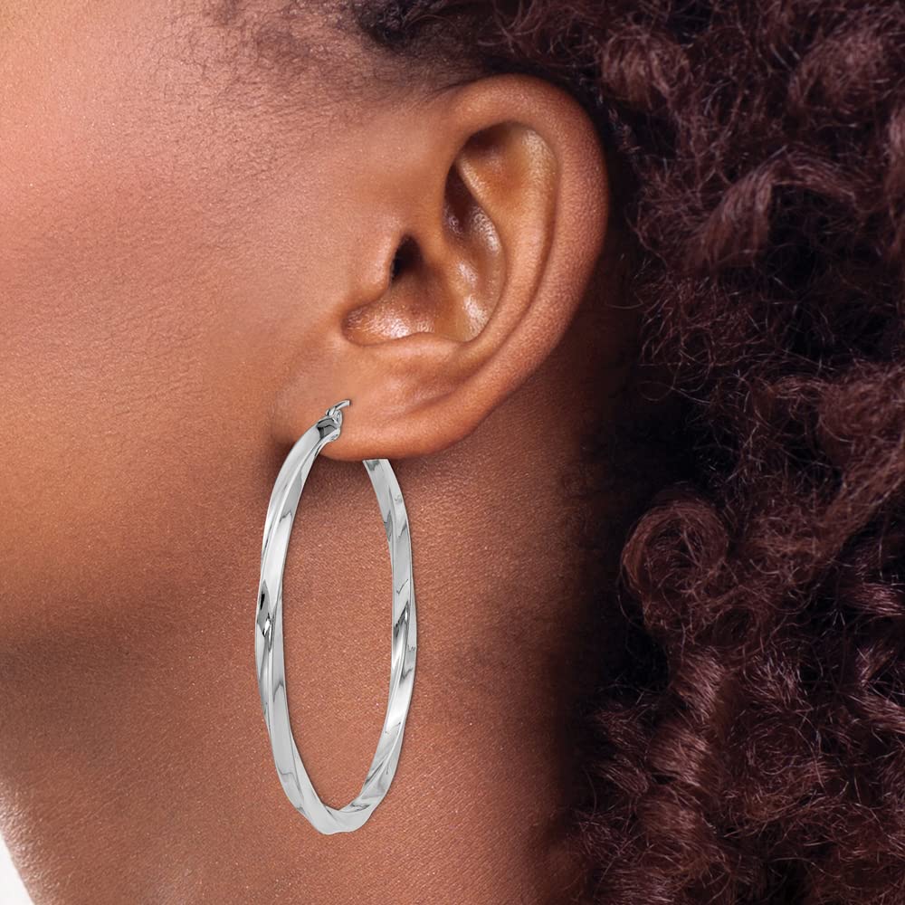 925 Sterling Silver 3mm Twisted Hoop Earrings for Women - 52mm x 50mm Dainty Boho Jewelry - Perfect for Everyday Wear, Parties & Gifts