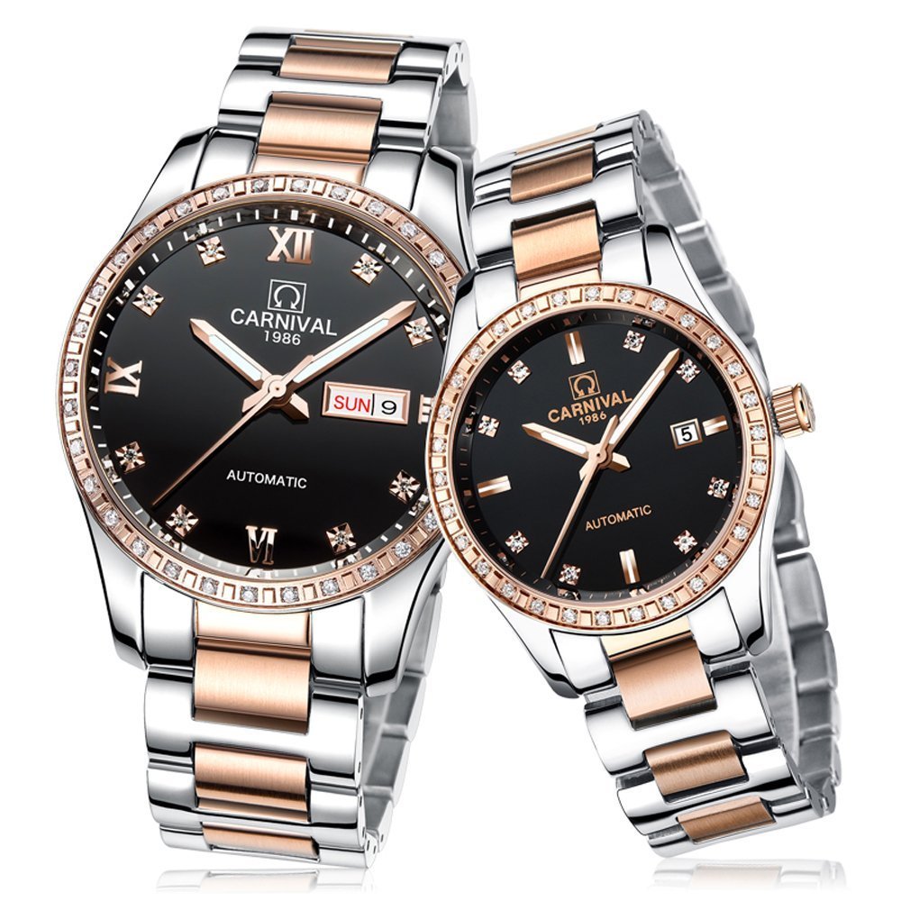 Gosasa Automatic Mechanical Watch for Men & Women - Sapphire Glass, Stainless Steel - Luxury Couple Watches Set - Perfect Anniversary, Wedding, Valentine's Day Gift for Him & Her