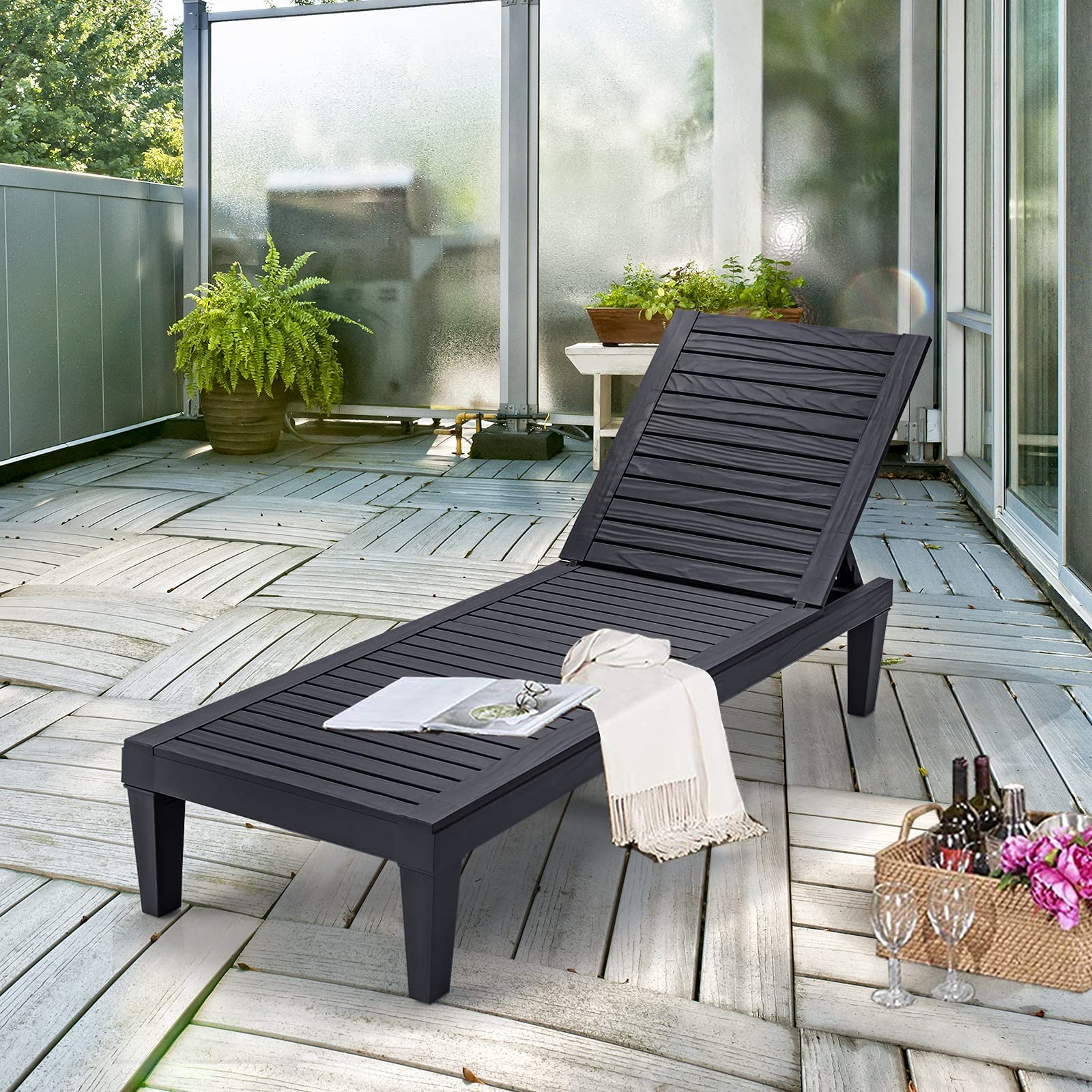 Tangkula Outdoor Chaise Lounge Chair - Lightweight Adjustable Recliner with 5 Positions, Durable Patio Furniture for Backyard, Poolside, Beach & Balcony - Perfect for Sunbathing, Relaxing & Outdoor Lounging (Black, Set of 2)