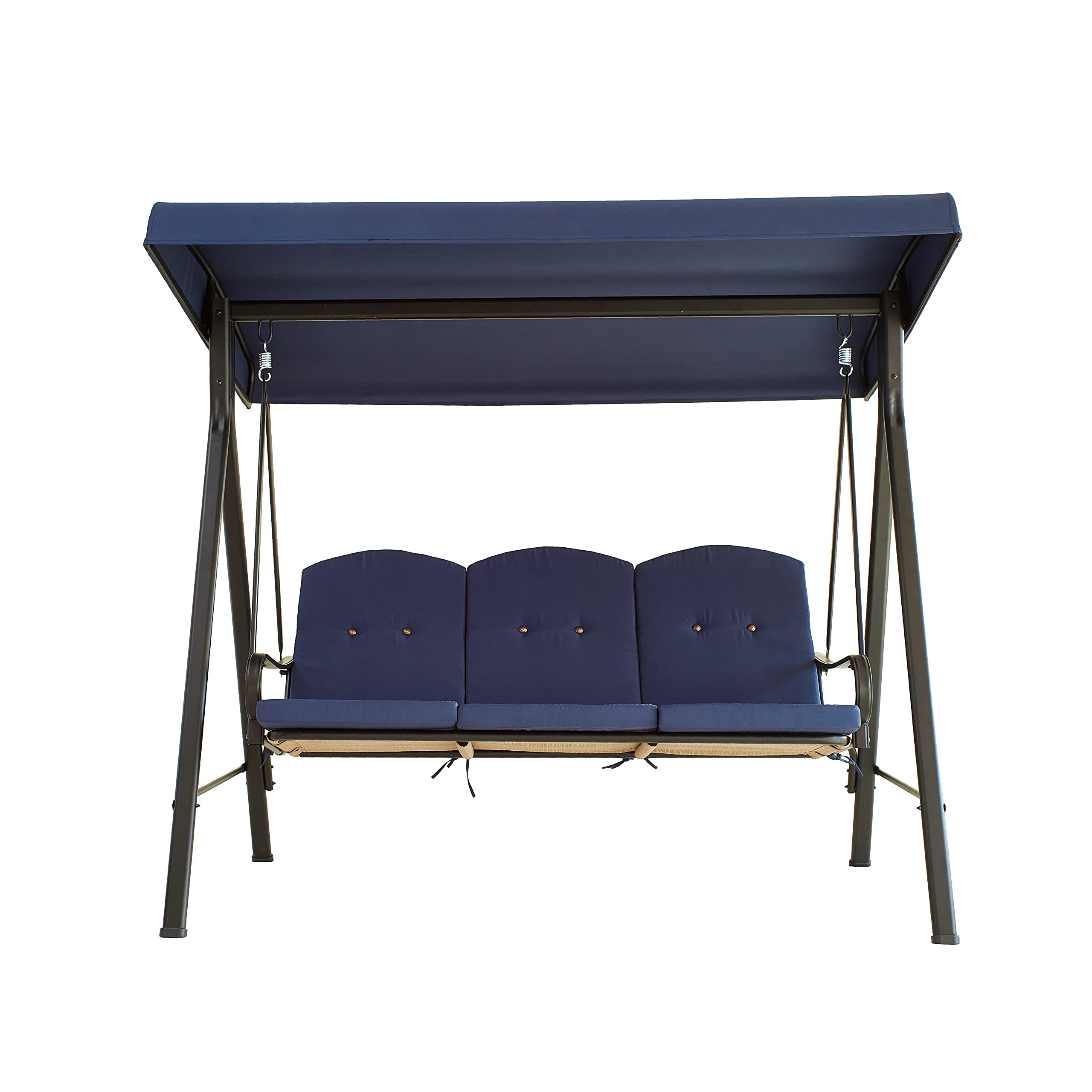 LOKATSE HOME 3-Person Outdoor Patio Swing with Adjustable Canopy & Cushion - Steel Frame Weather-Resistant Bench for Garden, Backyard, Porch (Blue) | Perfect for Relaxing, Lounging & Enjoying Outdoor Spaces