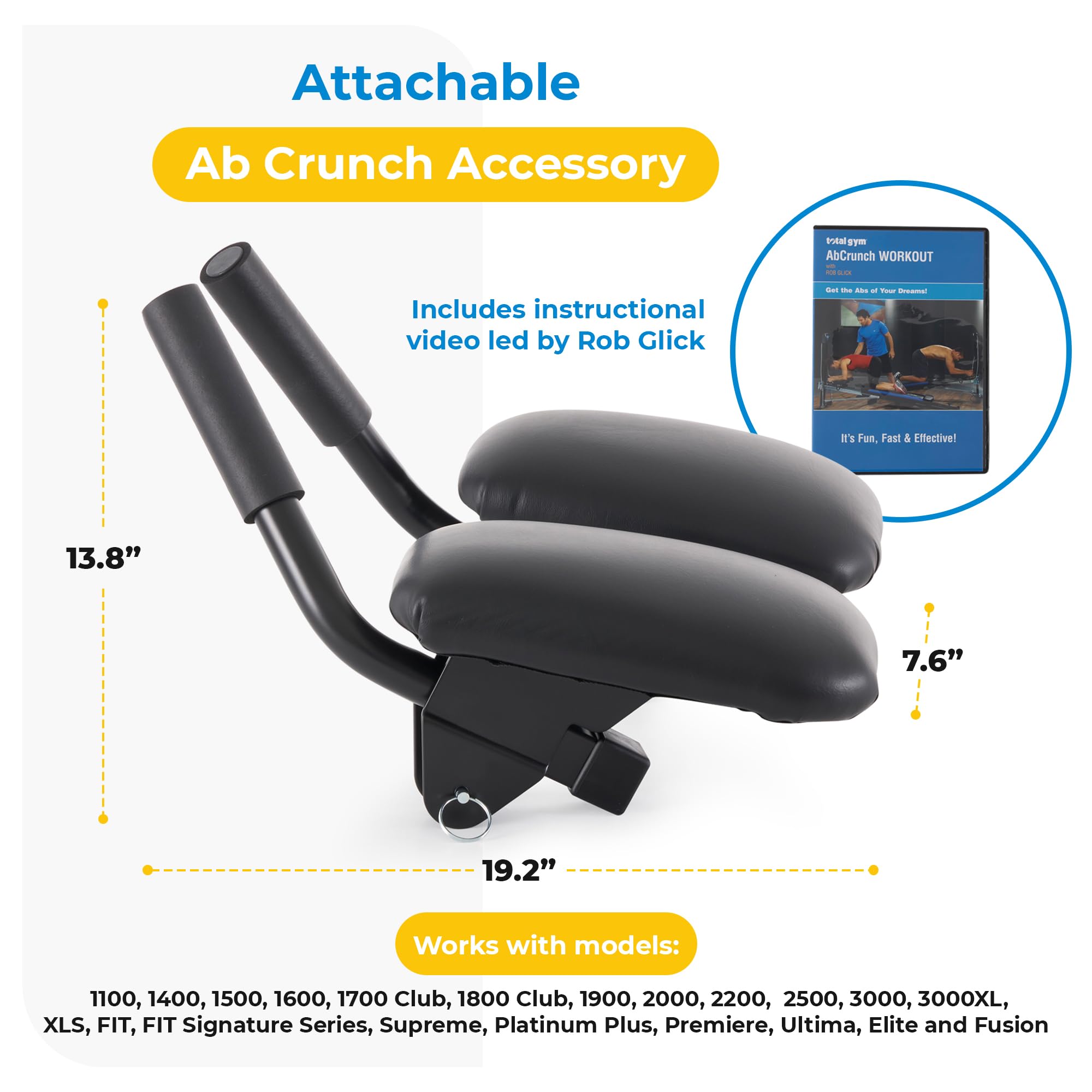 Total Gym Ab Crunch Accessory - Home Gym Ab Workout Equipment with Arm Padding & Fitness DVD by Rob Glick - Perfect for Core Training and Home Fitness Routines