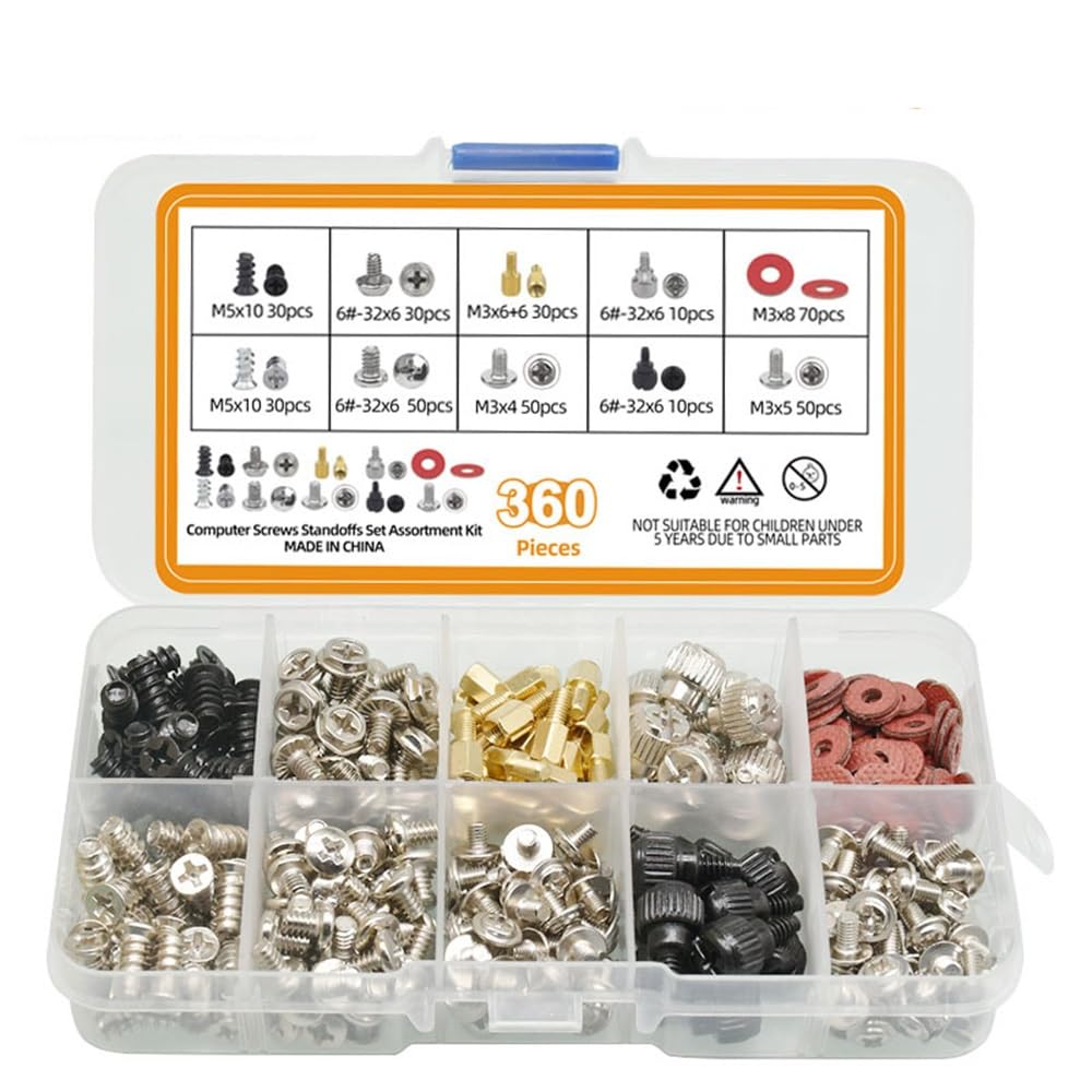 ZHHSUNY 360-Piece PC Screw Standoff Kit - Computer Case, Hard Drive, Motherboard, Cooler Fan & Graphics Card Mounting Hardware | Perfect for PC Building, Upgrades & Repairs