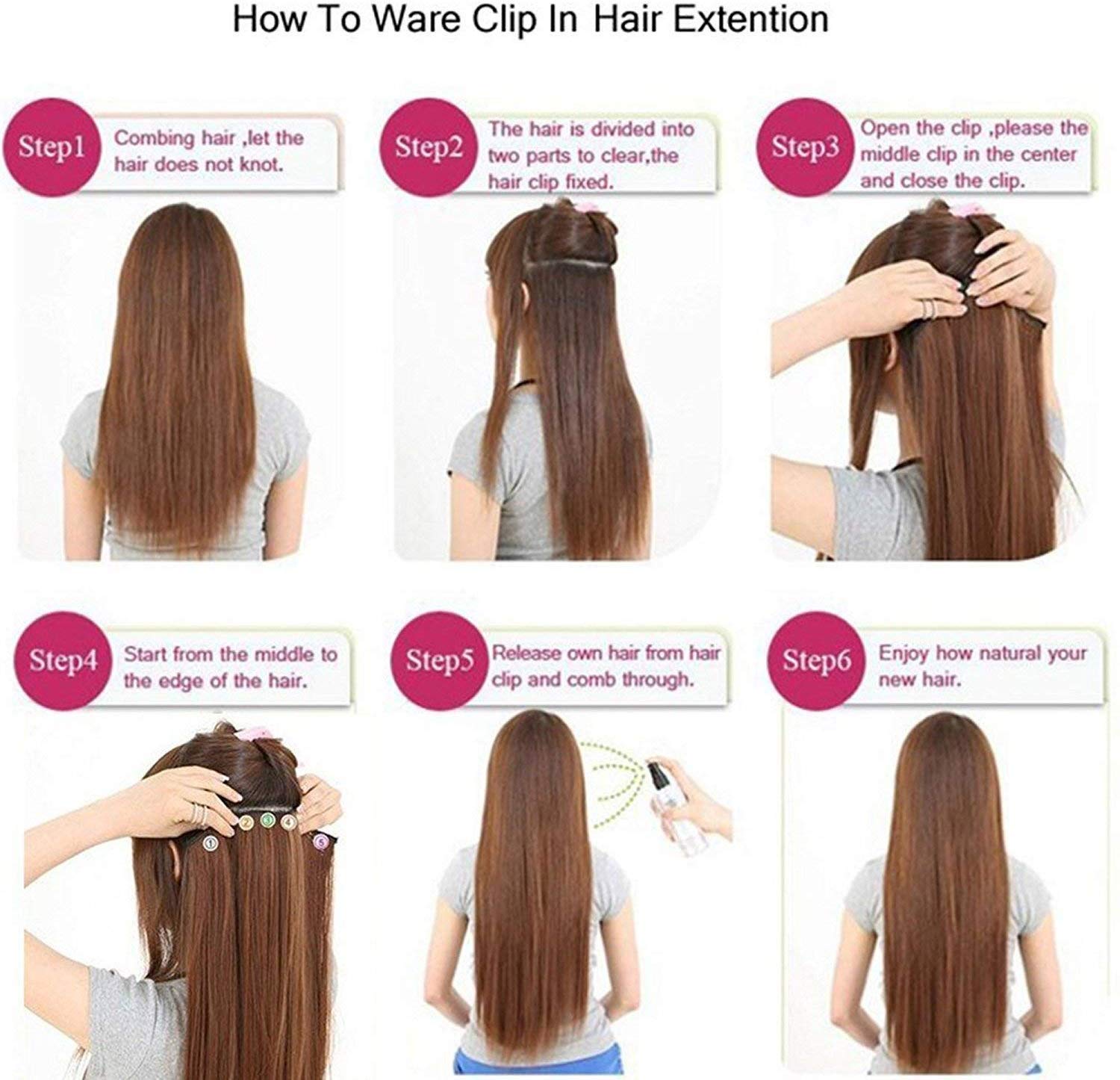 Samyak Clip-in Wavy/Curly Hair Extensions - 5 Piece Set for Women - Natural Brown - Perfect for Parties, Weddings & Everyday Styling