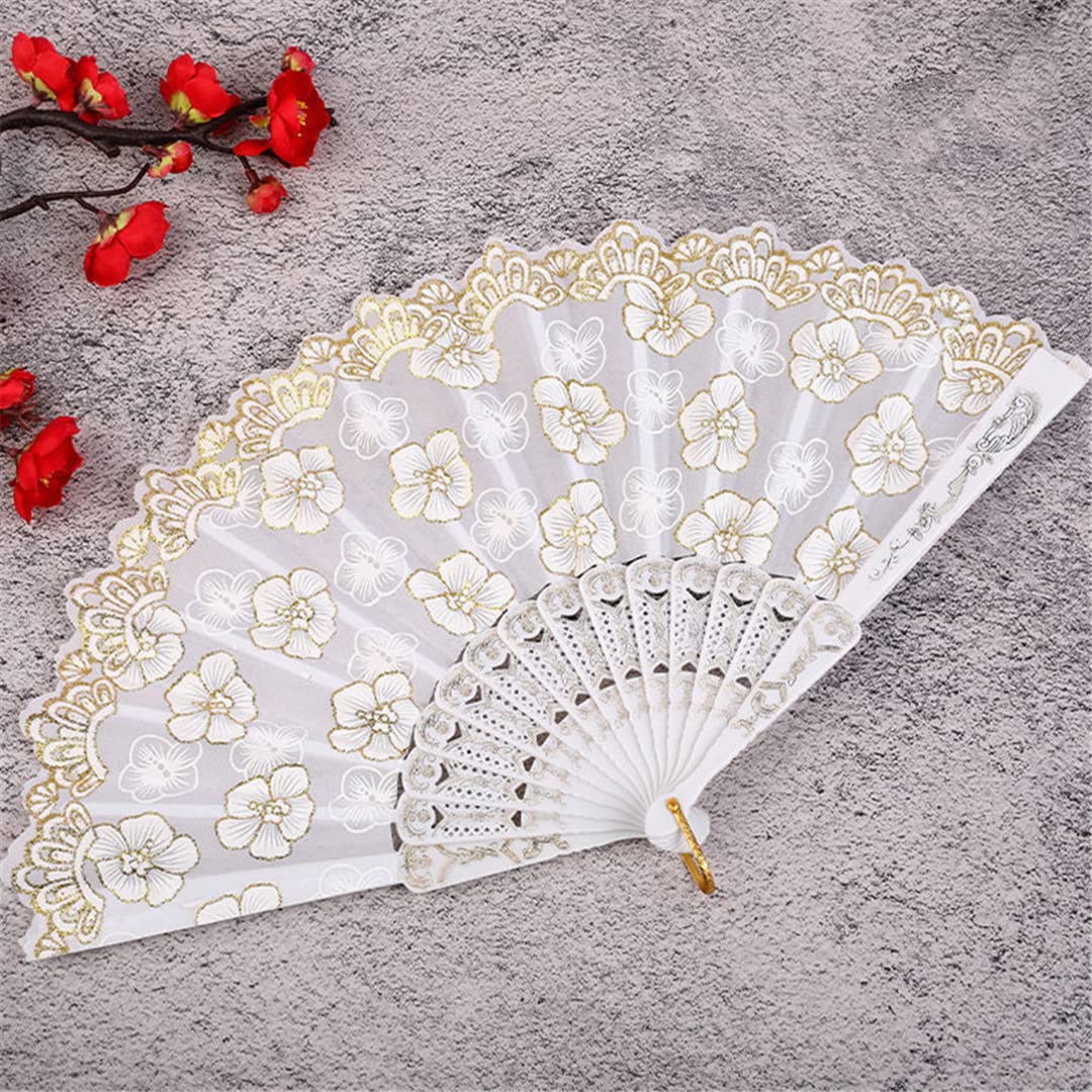 Elegant Chinese Silk Folding Fan with Floral Lace Design - Handheld Wedding Dance Prop, Photo Shoot Accessory & Asian Cultural Art Craft for Women | Perfect for Weddings, Tea Ceremonies, Cultural Performances and Photography