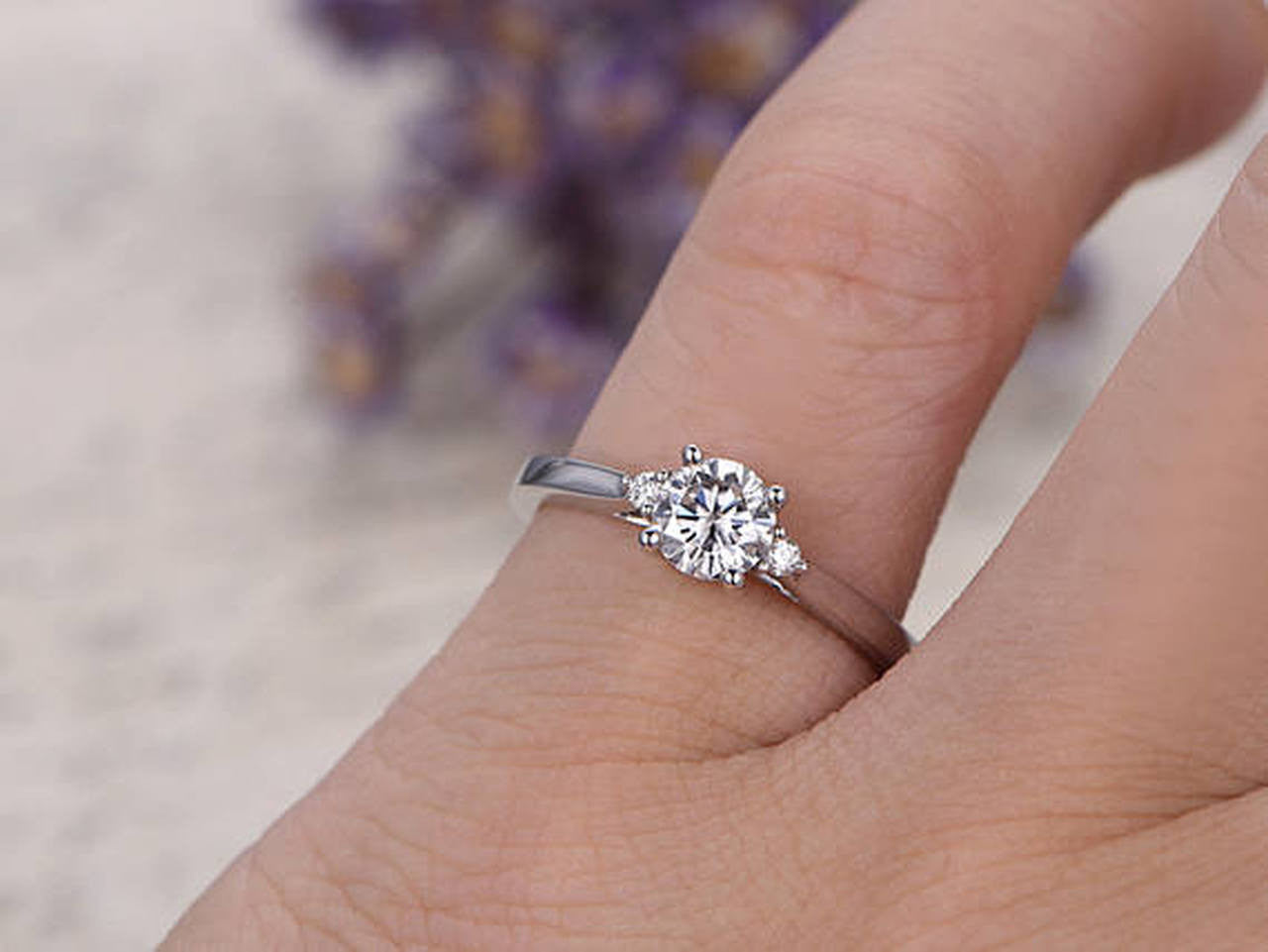 14K/18K Yellow Gold Moissanite Diamond Engagement Ring - 0.5 Carat Three Stone Promise Ring for Women, Wedding, Anniversary & Proposal
