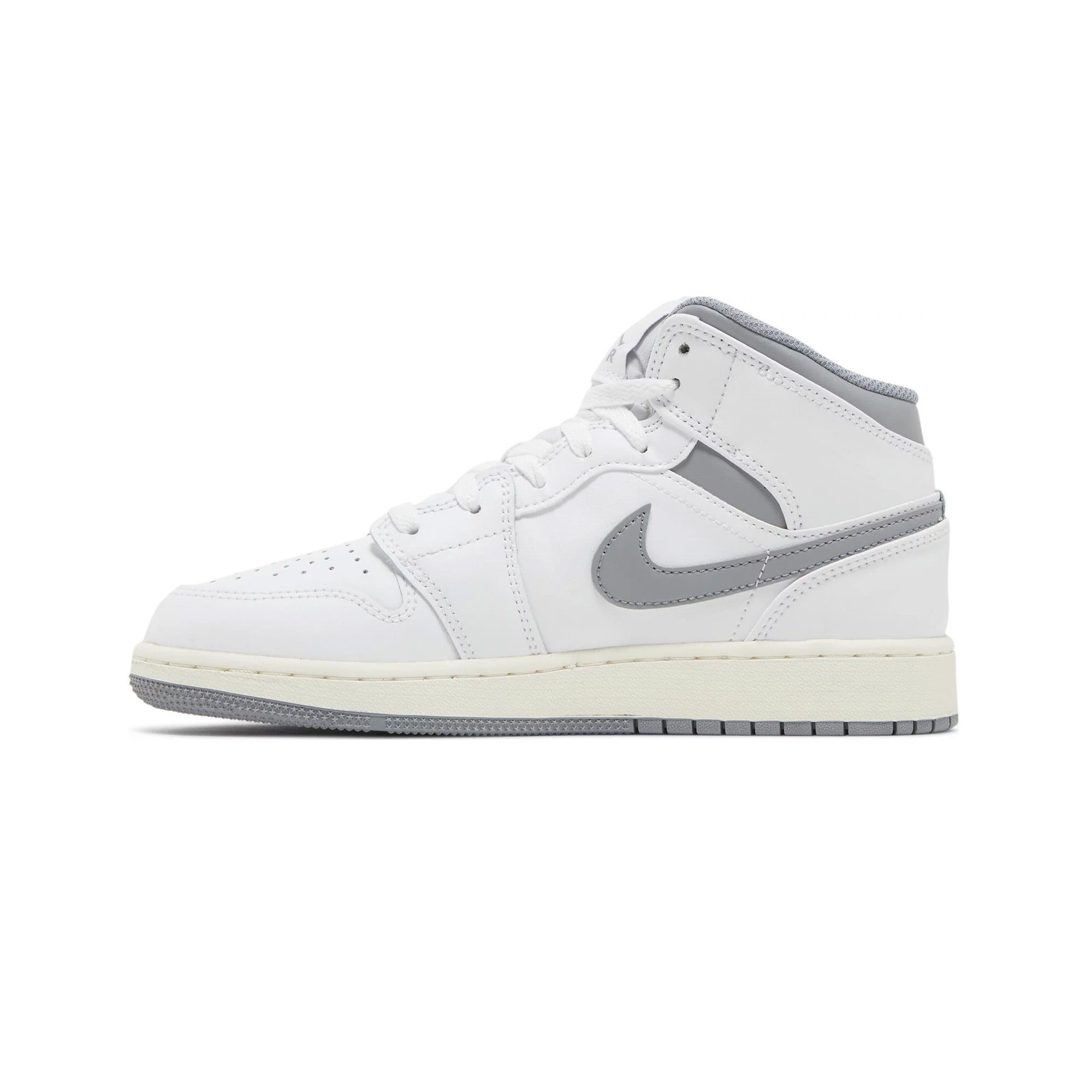 Air Jordan 1 Mid 'Neutral Grey' GS Sneakers (2022) - Comfortable Basketball Shoes for Women & Girls - Perfect for Sports, Casual Wear & Street Fashion