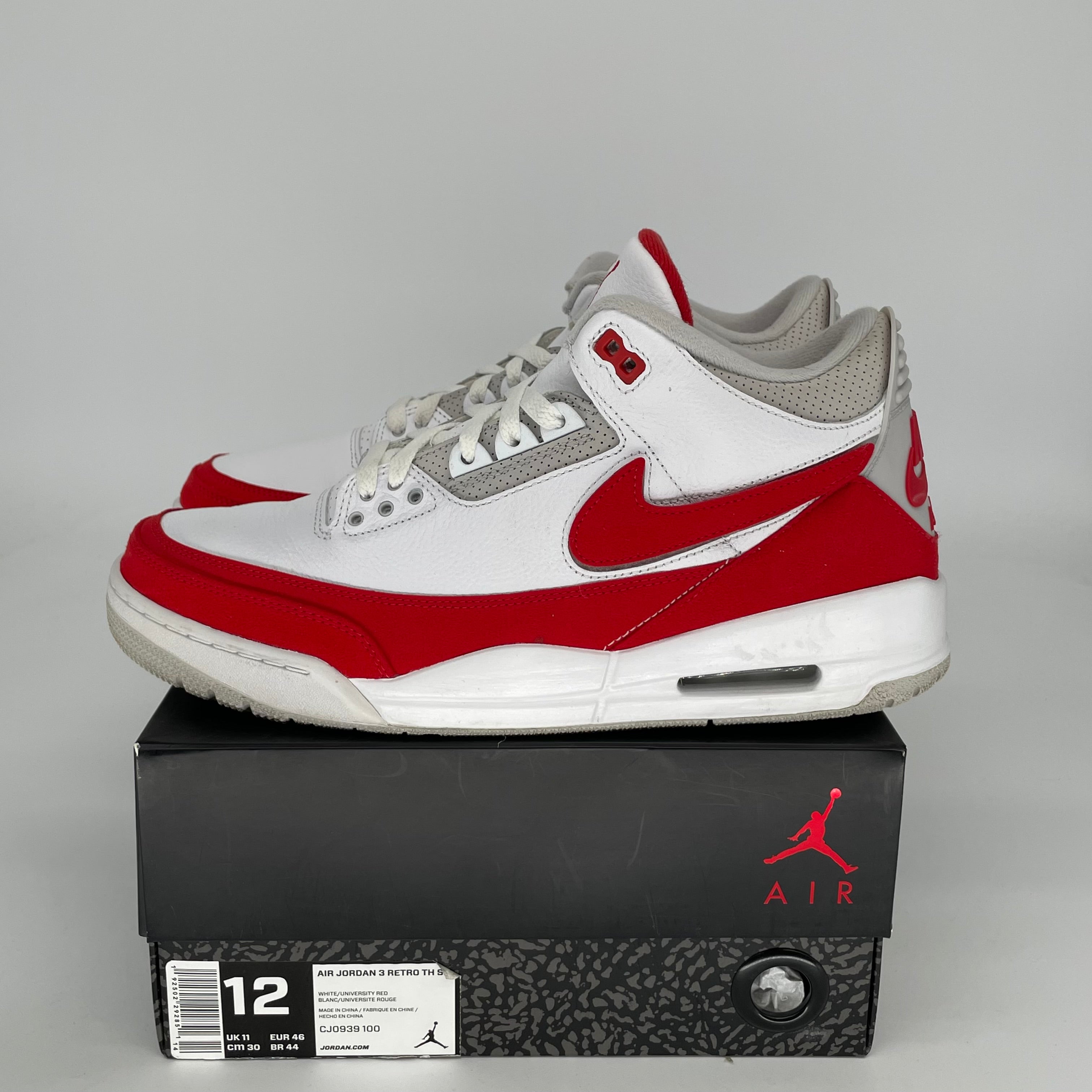AIR JORDAN 3 Tinker White University Red Men's Basketball Shoes Size 12 - CJ0939-100 | Retro Sneakers for Casual Wear, Street Style & Basketball Games