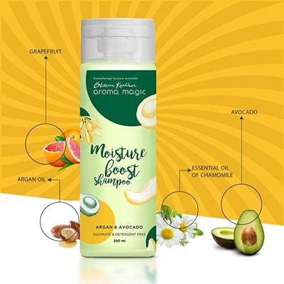 Aroma Magic Moisture Boost Shampoo for Dry & Chemically Treated Hair - With Argan Oil, Avocado & Grapefruit Extracts | Deep Moisturizing, Strengthening & Hair Growth Treatment | 200ml | Perfect for Damaged Hair Care & Salon-Like Results at Home