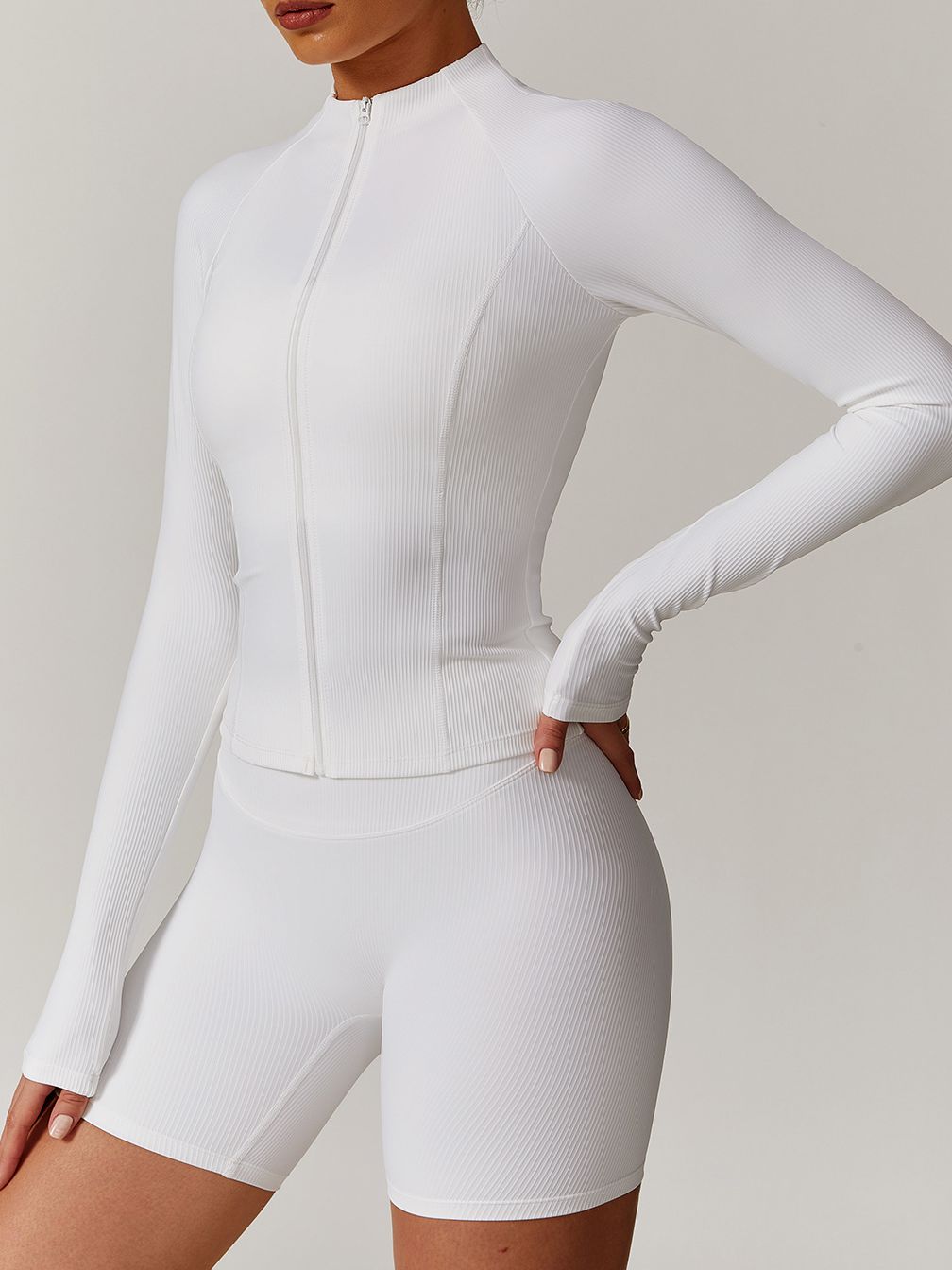ZASUWA Women's Stand Collar Ribbed Jacket with Zipper - Stylish & Comfortable for Casual Outings, Work & Travel