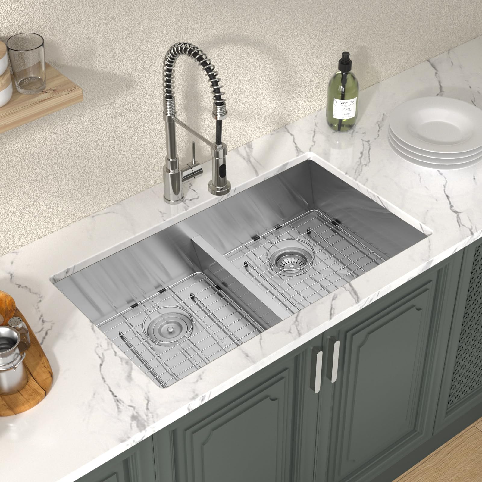 Lordear 32 Inch Undermount Double Bowl Kitchen Sink - 16 Gauge Stainless Steel with Smart Low Divider, 32x19 Inch Double Basin (50/50) - Perfect for Modern Kitchens, Dishwashing & Food Prep