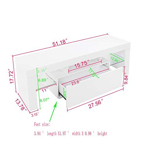 Modern TV Stand with LED Lights - Wooden Media Console with Storage Drawers & Shelves - Entertainment Center for Living Room, Bedroom - White - Perfect for Home Theater & Gaming Setups