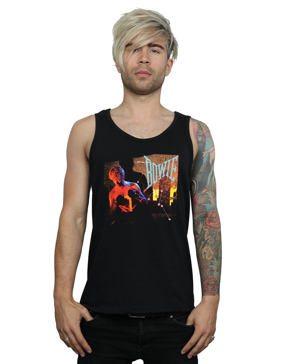 David Bowie Let's Dance Album Cover Graphic Men's Tank Top - Vintage 80s Music Tee for Concerts & Casual Wear