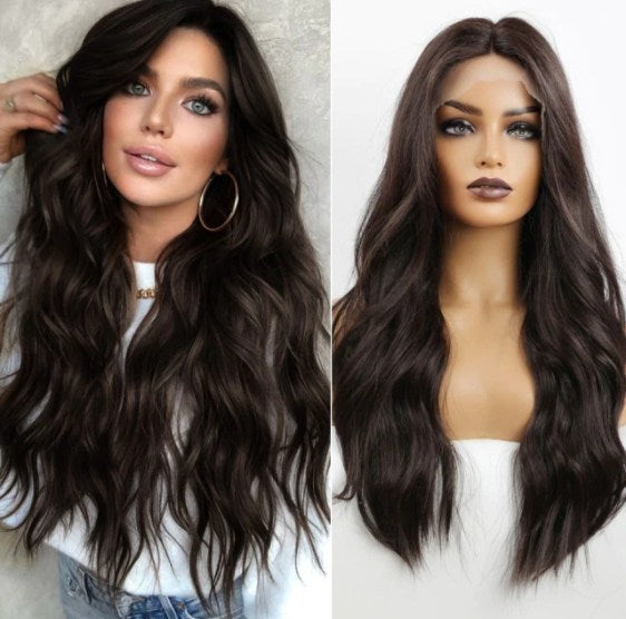 Wavy Chocolate Brown Lace Front Wig - Natural Looking Human Hair Wig for Women | Perfect for Cosplay, Daily Wear & Special Occasions
