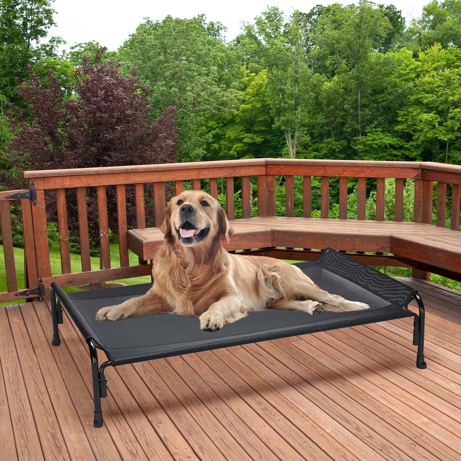 **Veehoo Elevated Cooling Dog Bed for Large Dogs - Breathable Washable Raised Pet Cot with Slope Headrest - Indoor & Outdoor Use for Camping, Patio, Backyard - Large Size in Black (CWC2204)**