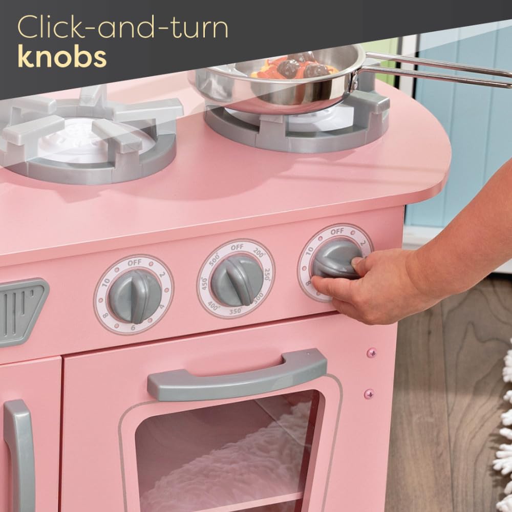 KidKraft Vintage Wooden Play Kitchen Set with Pretend Ice Maker & Play Phone - Pink Toy Kitchen for Girls & Boys - Perfect for Pretend Play, Role Play & Early Learning at Home